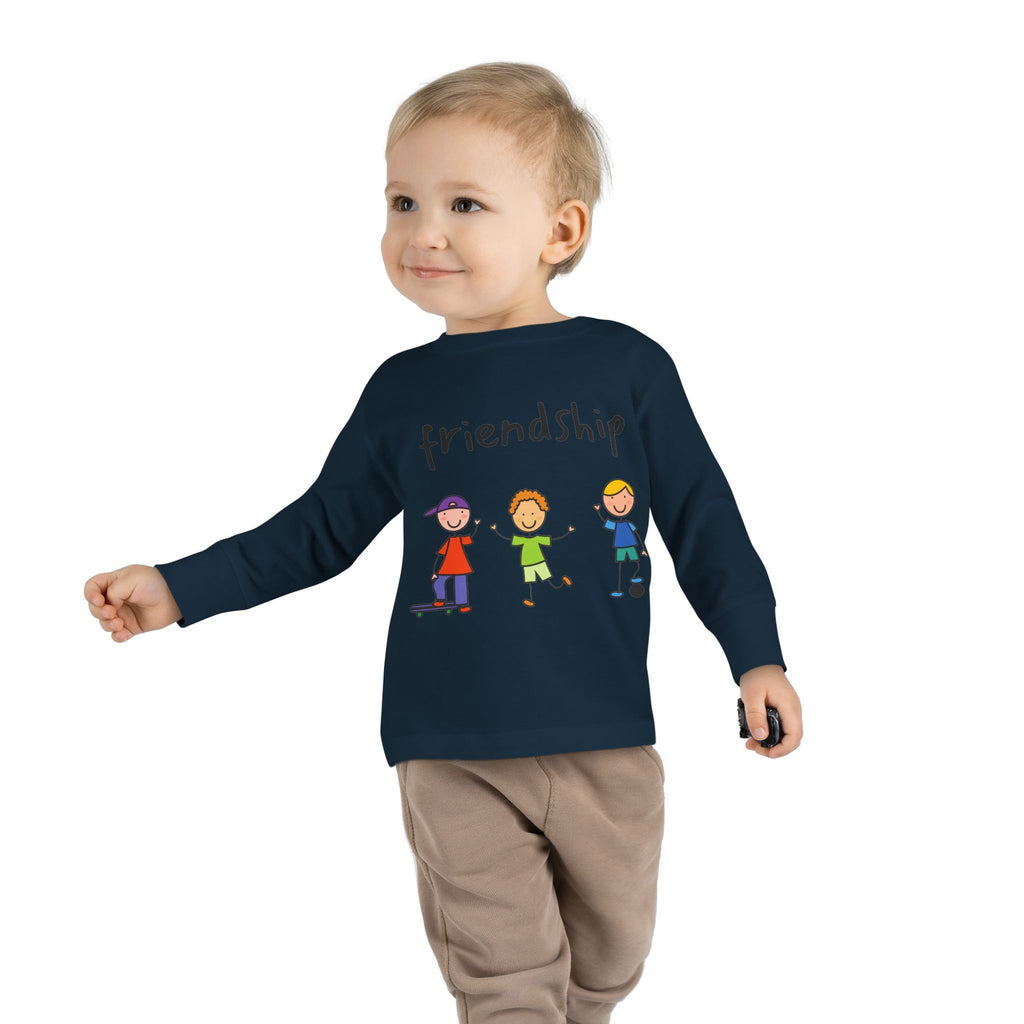 Toddler Long Sleeve Tee - Cute Cartoon Friendship Shirt for Kids, Perfect Birthday Gift, Playtime Comfort, Toddler Apparel