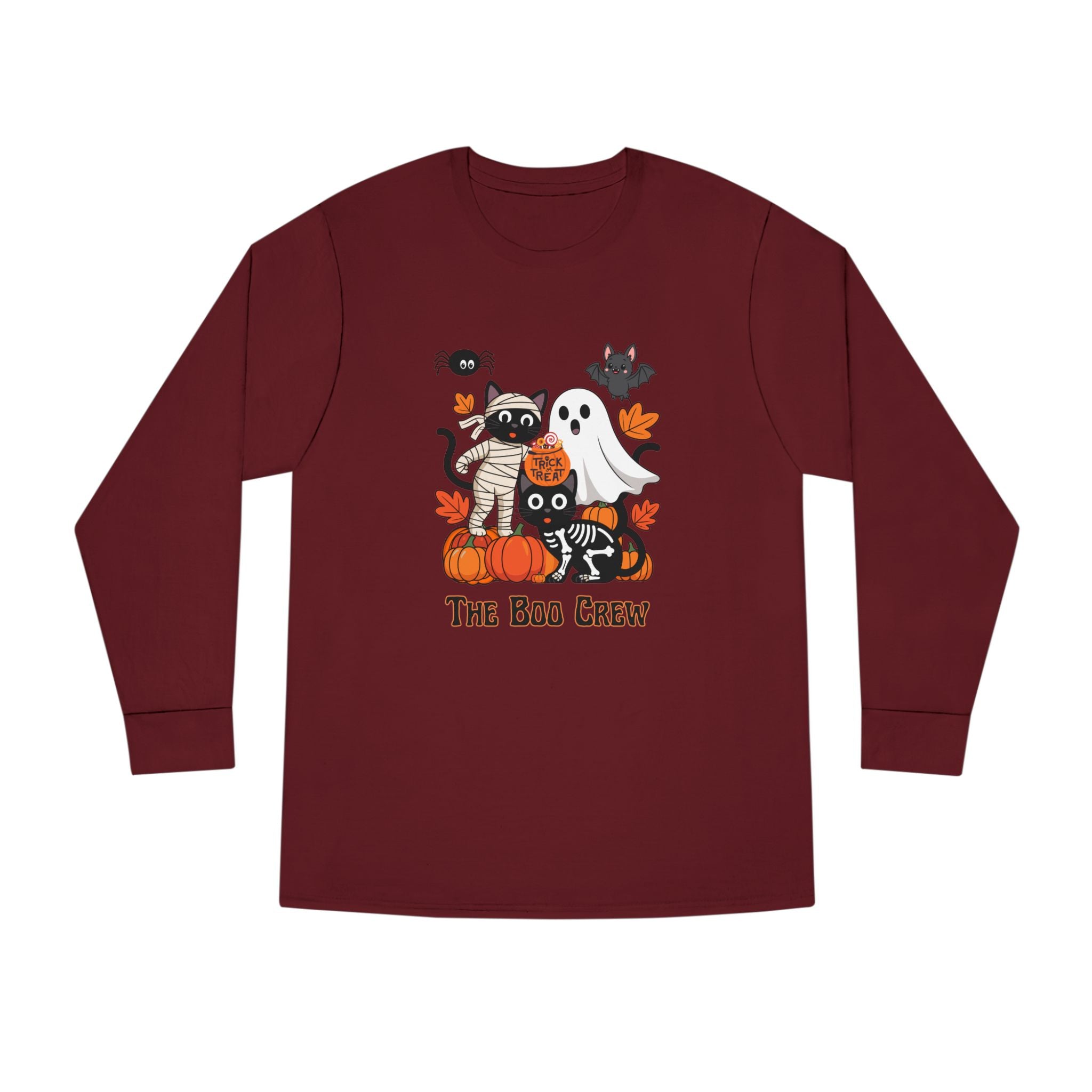 Halloween Long Sleeve Tee, Boo Crew Shirt, Cat Ghost Top, Fall Apparel, Spooky Season Clothing, Kids Halloween Outfit