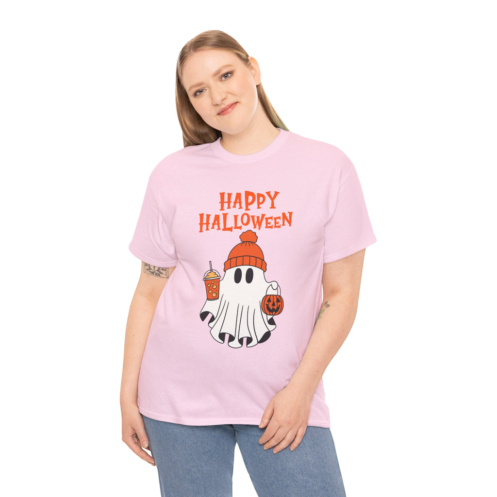 Happy Halloween Ghost Tee, Unisex Cotton T-Shirt, Halloween Apparel, Fall Fashion, Cute Halloween Gift, Ghost Tee