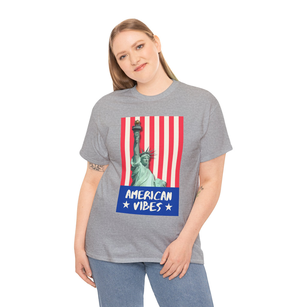 American Vibes Unisex Heavy Cotton Tee, Patriotic Shirt, Gift for Veterans, Independence Day Apparel, Summer Casual Wear