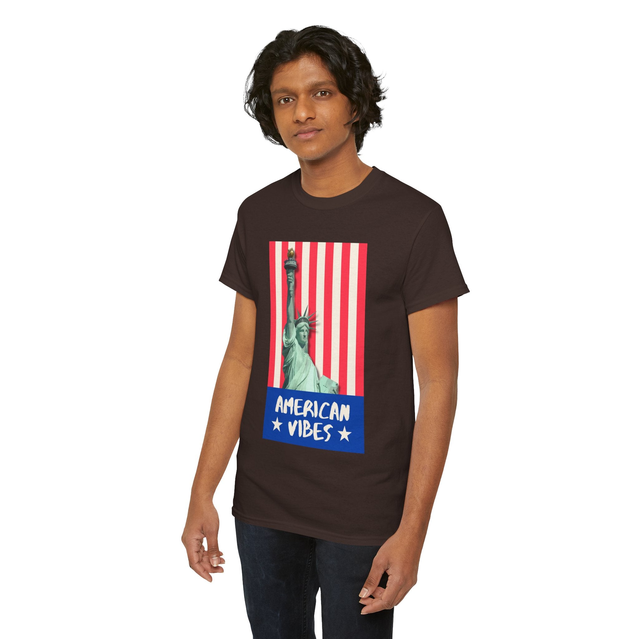 American Vibes Unisex Heavy Cotton Tee, Patriotic Shirt, Gift for Veterans, Independence Day Apparel, Summer Casual Wear