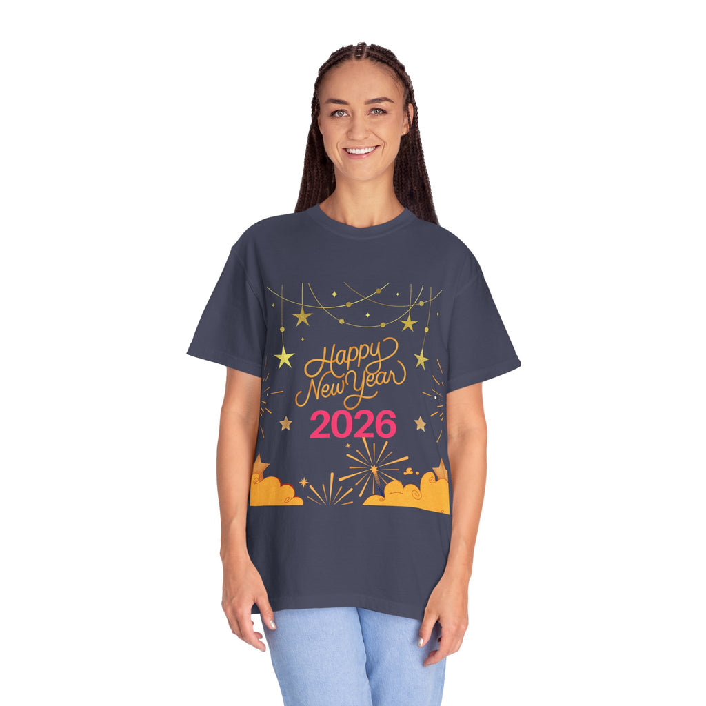 New Year Celebration T-Shirt | Unisex Garment-Dyed Tee with Happy New Year 2026 Design, Festive Apparel, Holiday Gift, Party Wear