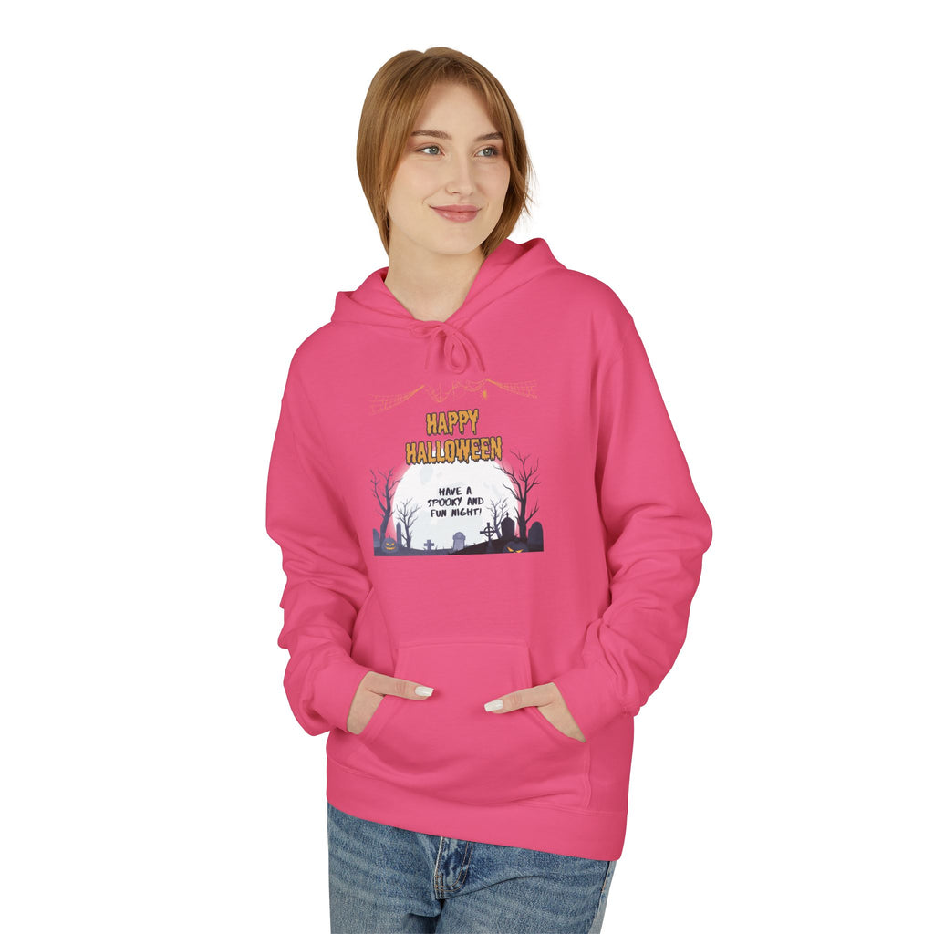 Spooky Halloween Fleece Hoodie, Unisex Softstyle Hoodie, Cozy Fall Apparel, Trick or Treat Sweater, Perfect for Halloween Parties