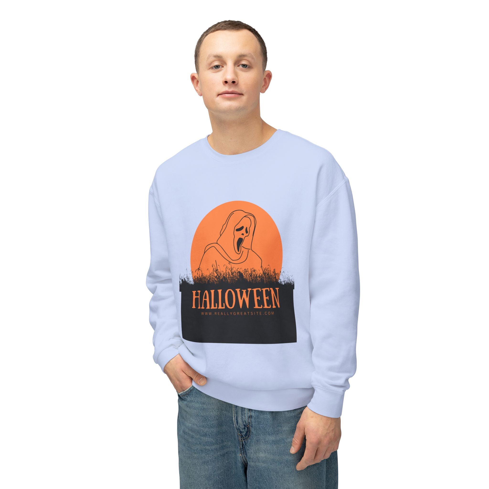 Halloween Ghost Unisex Lightweight Crewneck Sweatshirt, Fall Fashion, Cozy Gift, Halloween Party, Spooky Season Apparel