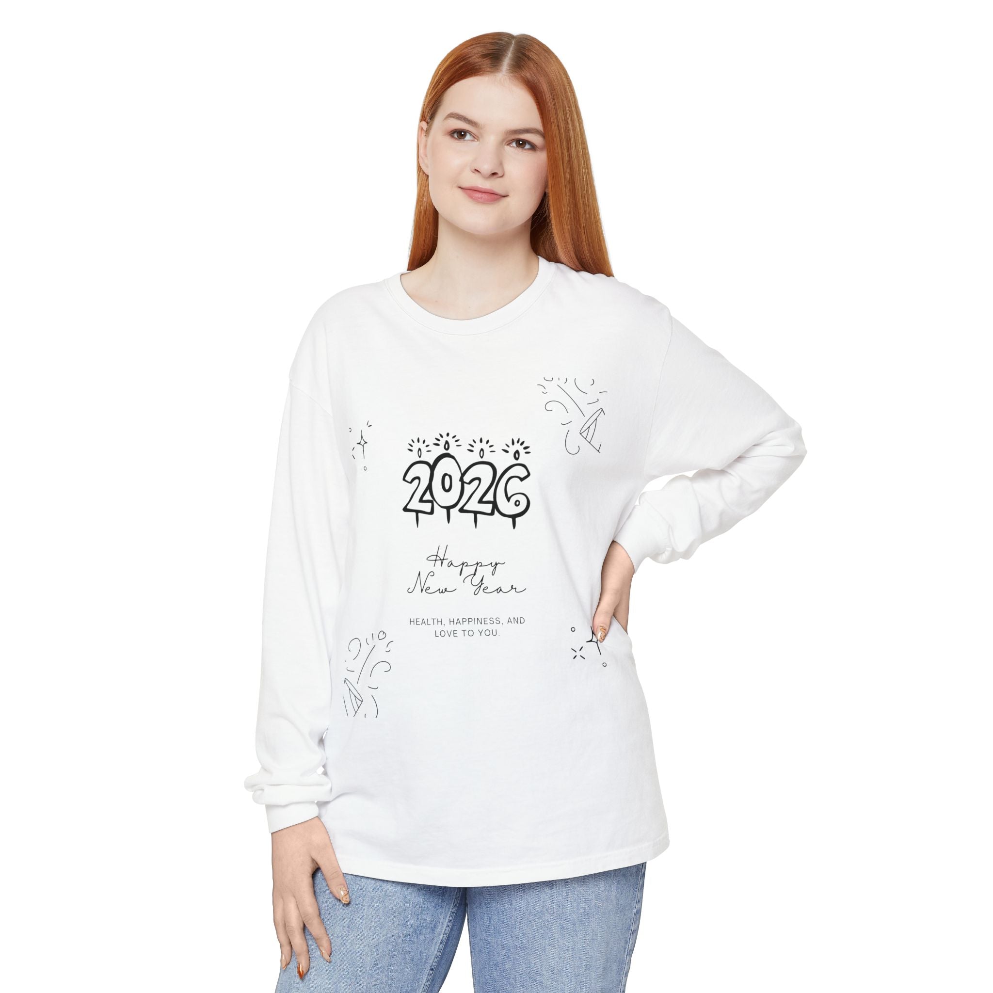 2026 Happy New Year Long Sleeve T-Shirt | Cozy Holiday Top, Unisex Style, Celebration Apparel, Gift for Him/Her, Festive Fashion