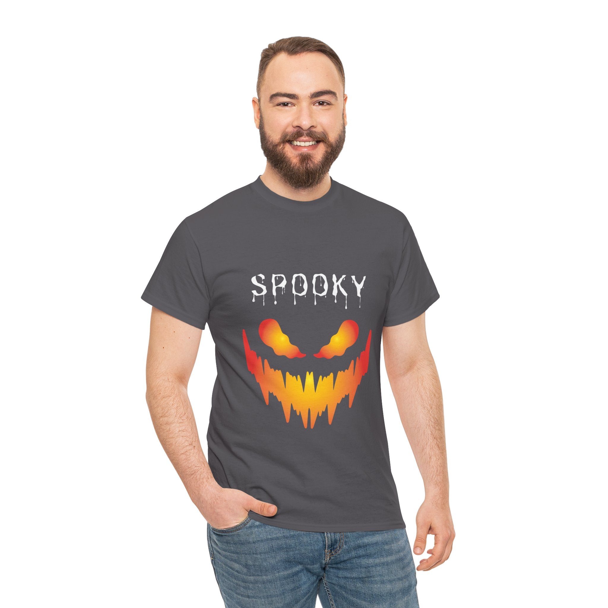 Spooky Unisex Heavy Cotton Tee - Halloween Shirt, Goth Fashion, Casual Wear, Festival Tee, Gift for Horror Fans
