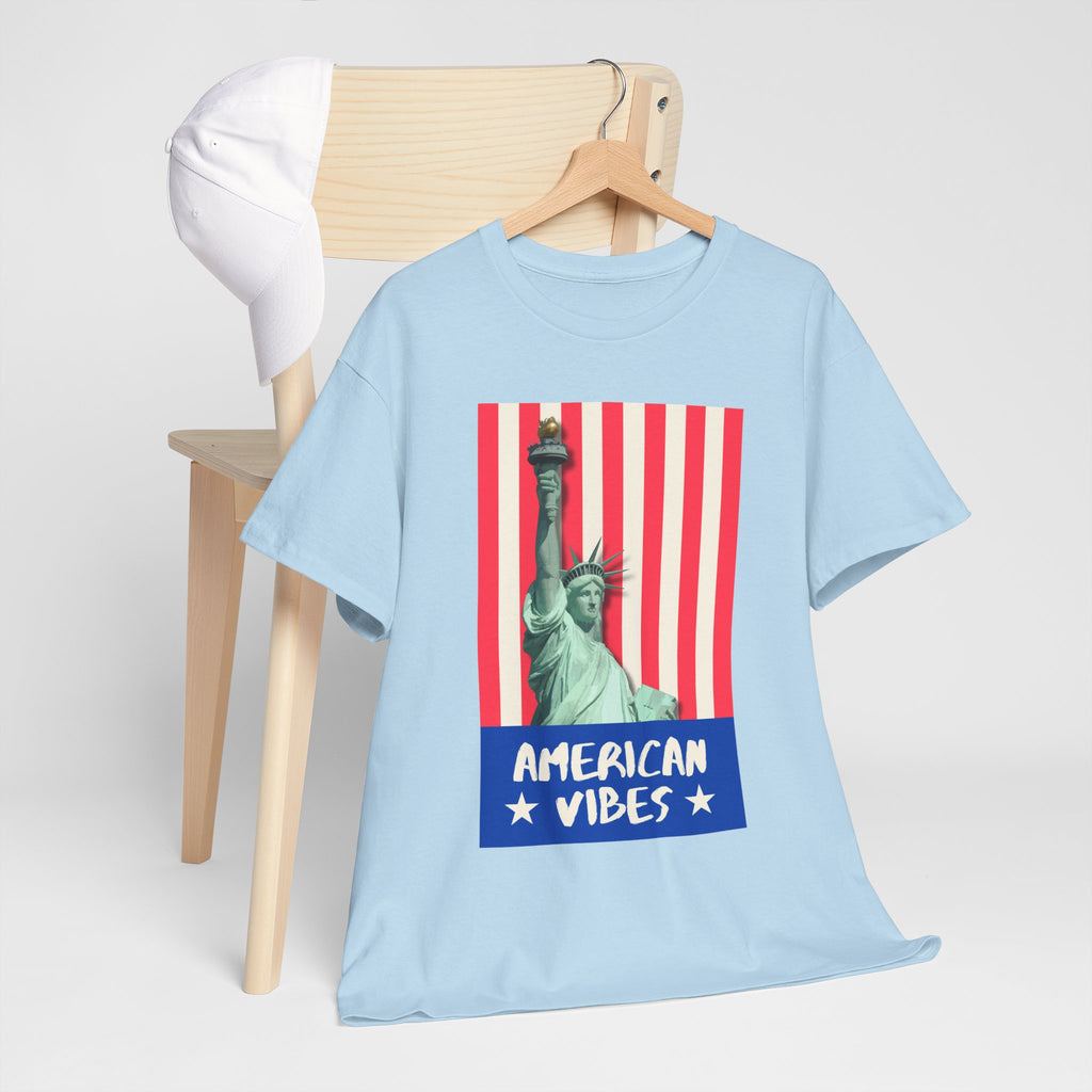 American Vibes Unisex Heavy Cotton Tee, Patriotic Shirt, Gift for Veterans, Independence Day Apparel, Summer Casual Wear