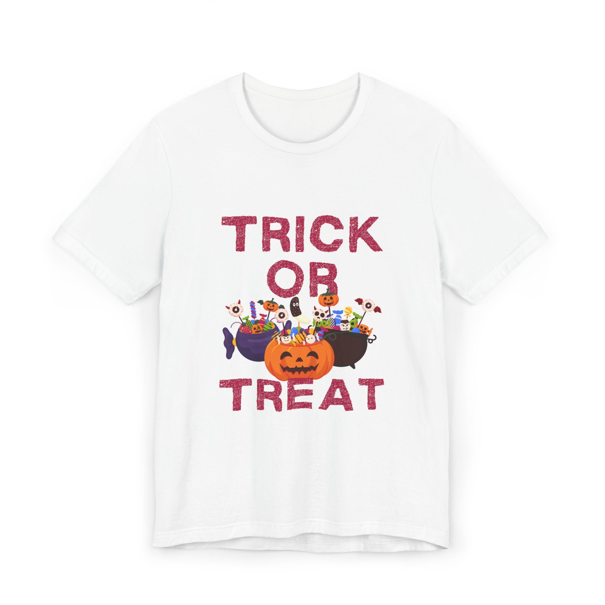 Halloween Trick or Treat Unisex Jersey T-Shirt, Spooky Tee, Fall Fashion, Halloween Costume Top, Family Matching Shirt, Gift for Kids
