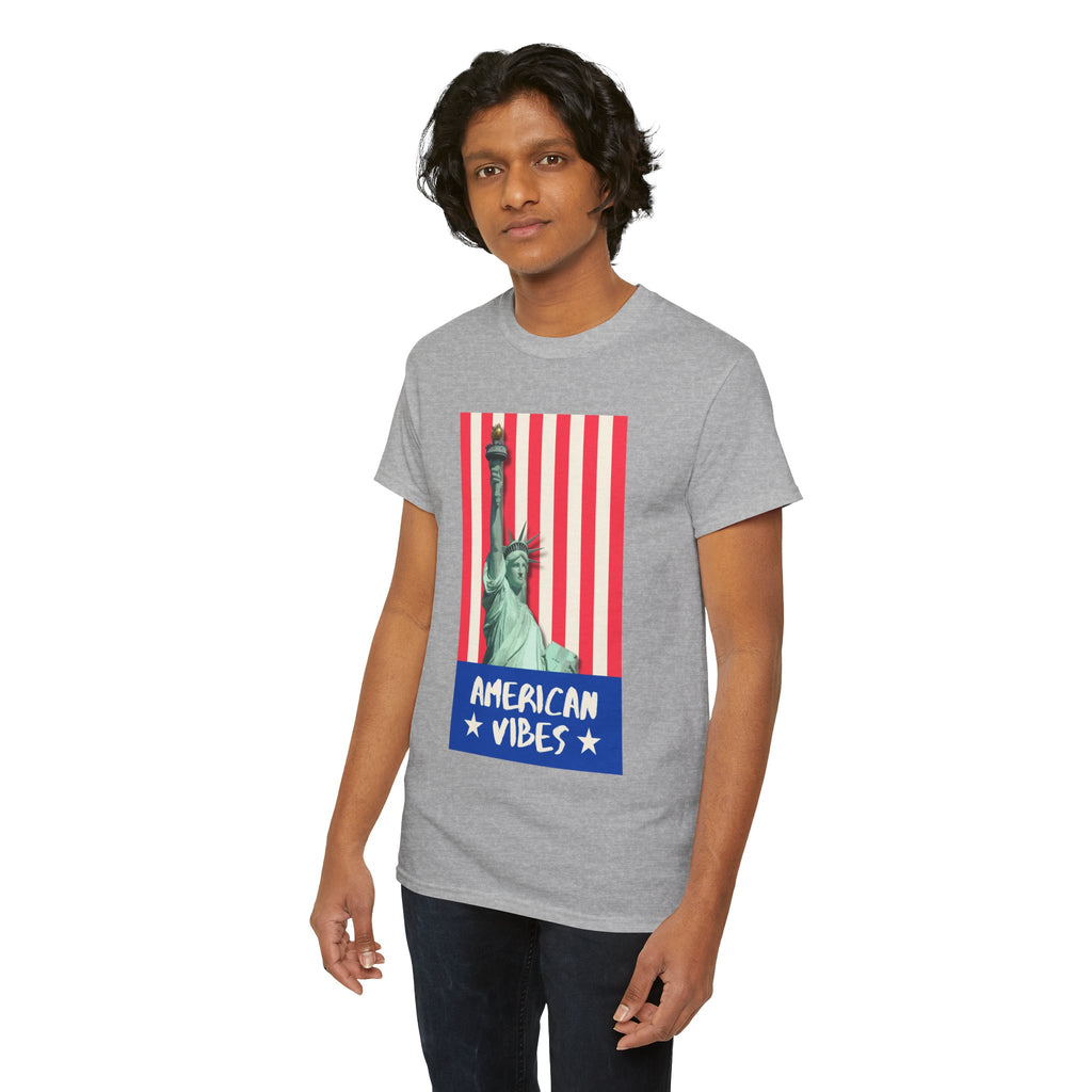 American Vibes Unisex Heavy Cotton Tee, Patriotic Shirt, Gift for Veterans, Independence Day Apparel, Summer Casual Wear