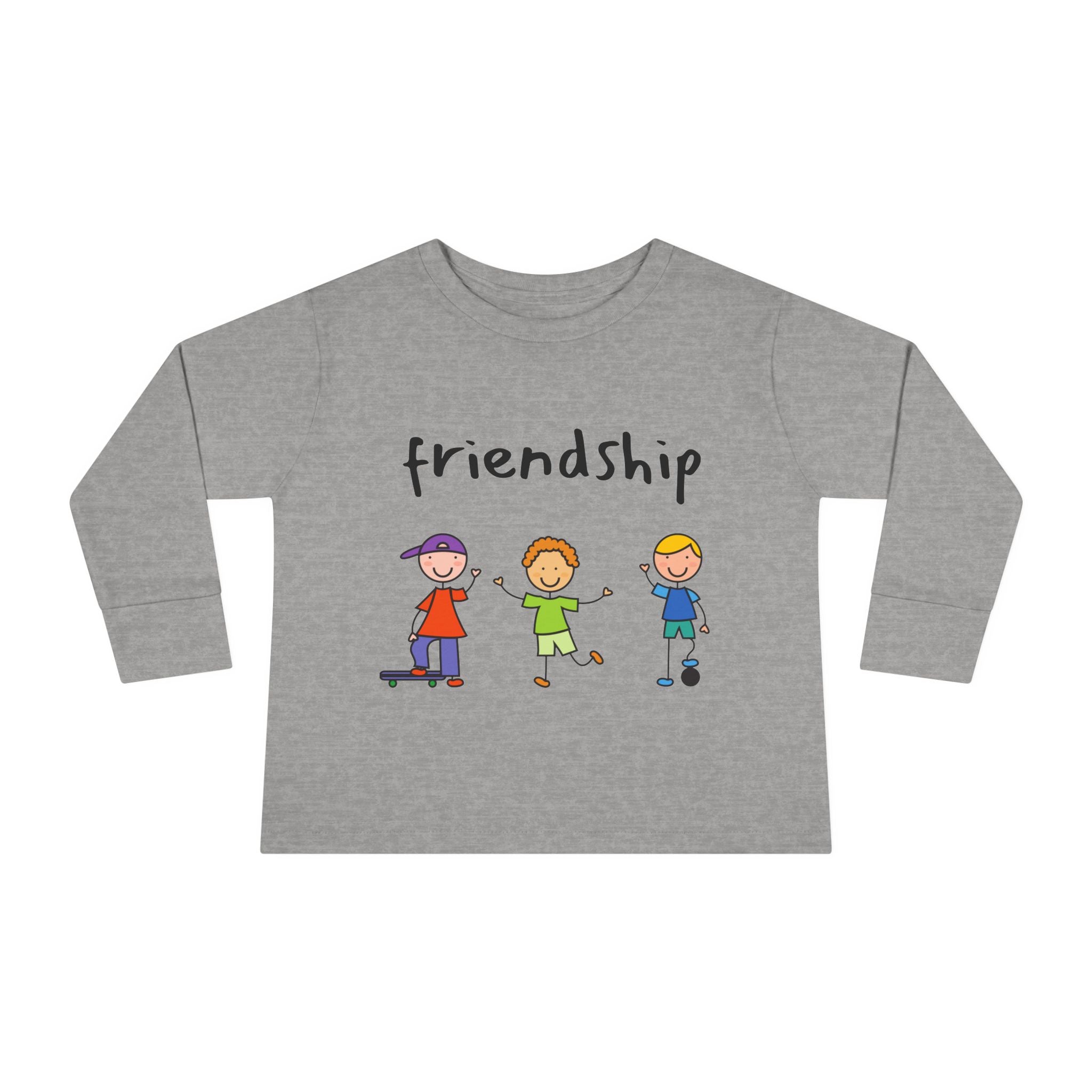 Toddler Long Sleeve Tee - Cute Cartoon Friendship Shirt for Kids, Perfect Birthday Gift, Playtime Comfort, Toddler Apparel