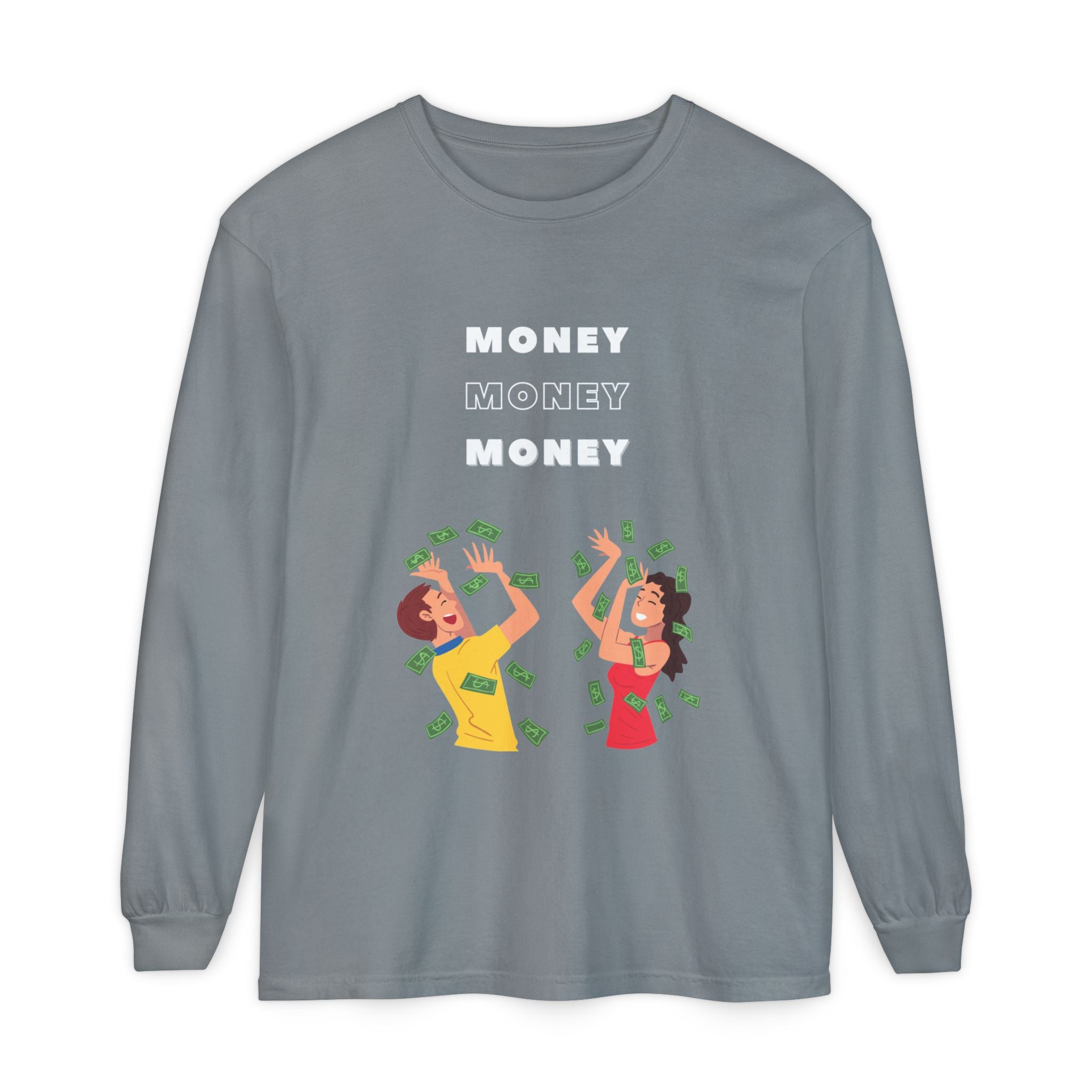 Money-Themed Long Sleeve T-Shirt, Funny Graphic Top, Gift for Finance Lovers, Casual Wear, Party Outfit, Unique Apparel