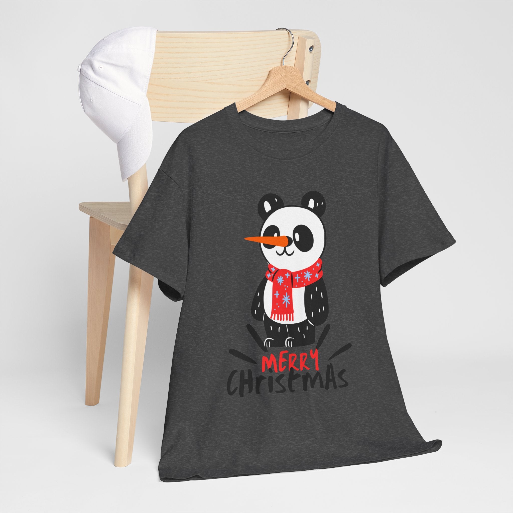 Cute Merry Christmas Panda Tee for Holiday Cheer, Unisex Cotton T-Shirt, Fun Gift for Him & Her, Christmas Apparel, Winter Gathering