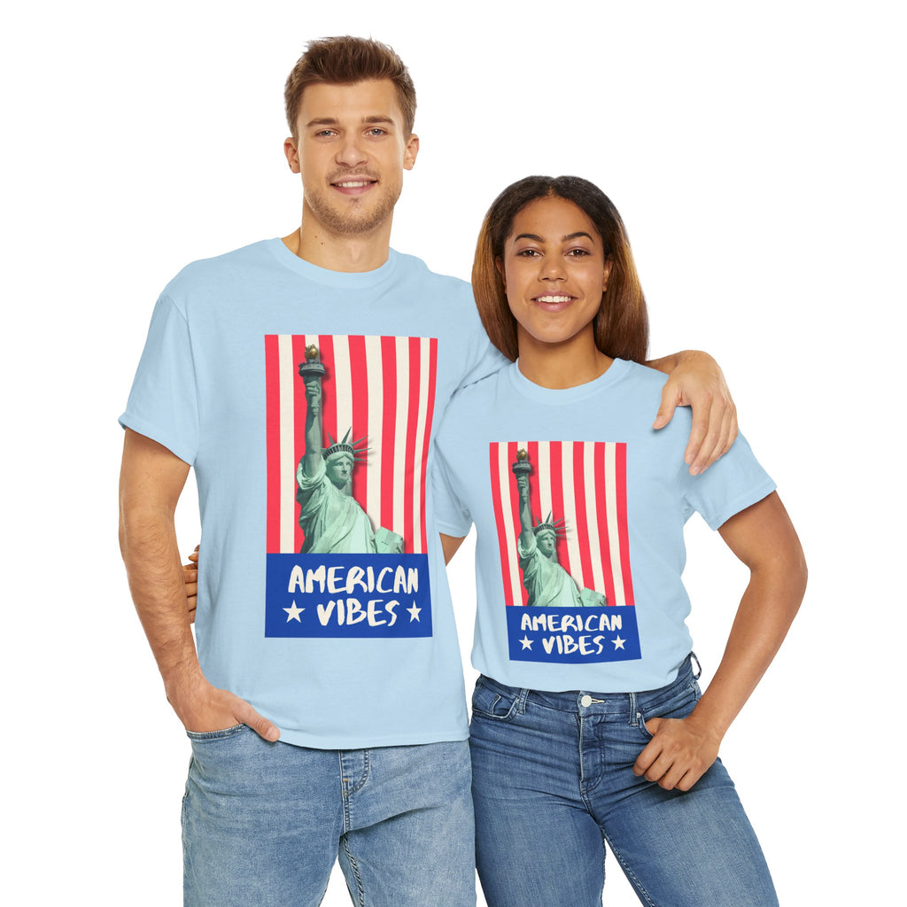 American Vibes Unisex Heavy Cotton Tee, Patriotic Shirt, Gift for Veterans, Independence Day Apparel, Summer Casual Wear