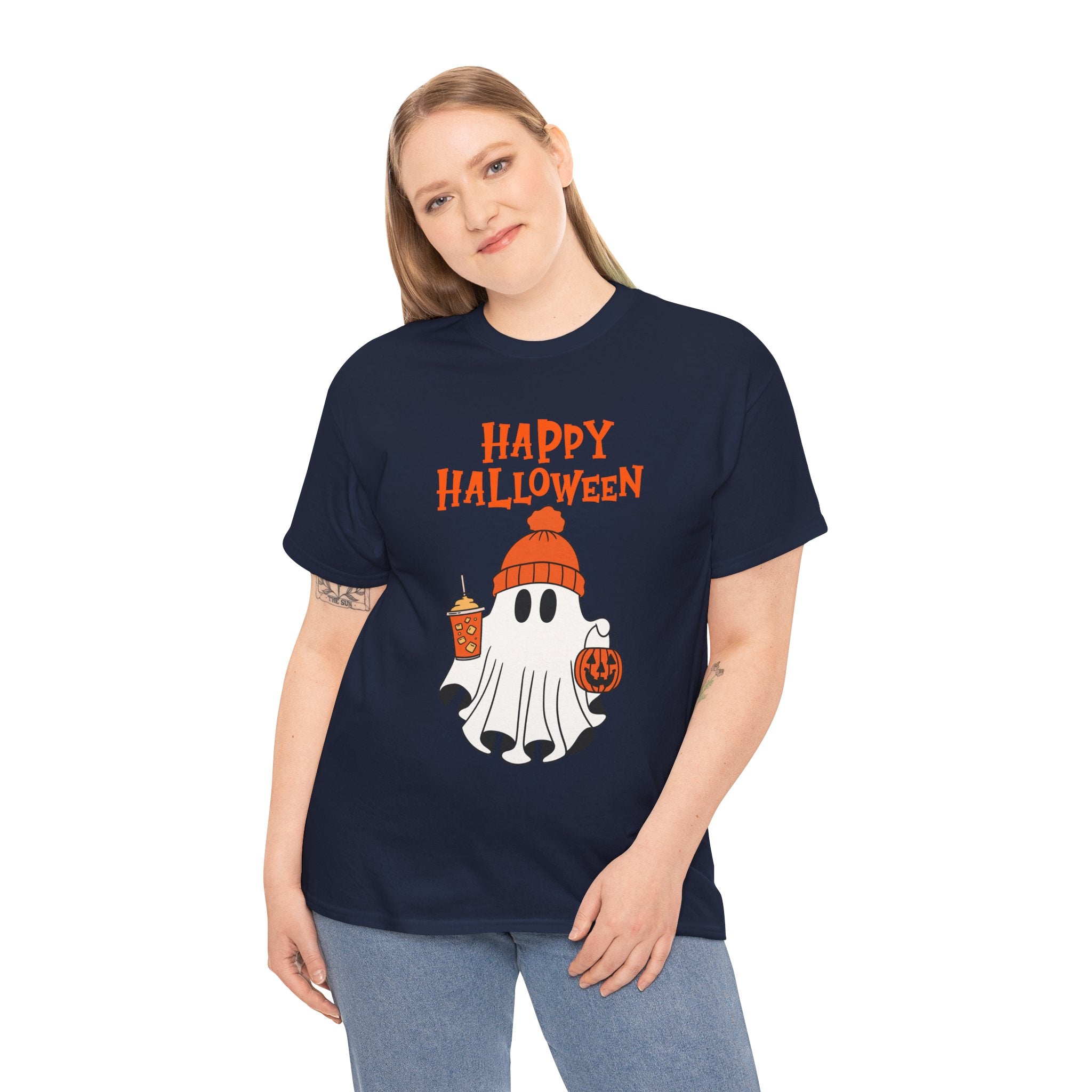 Happy Halloween Ghost Tee, Unisex Cotton T-Shirt, Halloween Apparel, Fall Fashion, Cute Halloween Gift, Ghost Tee