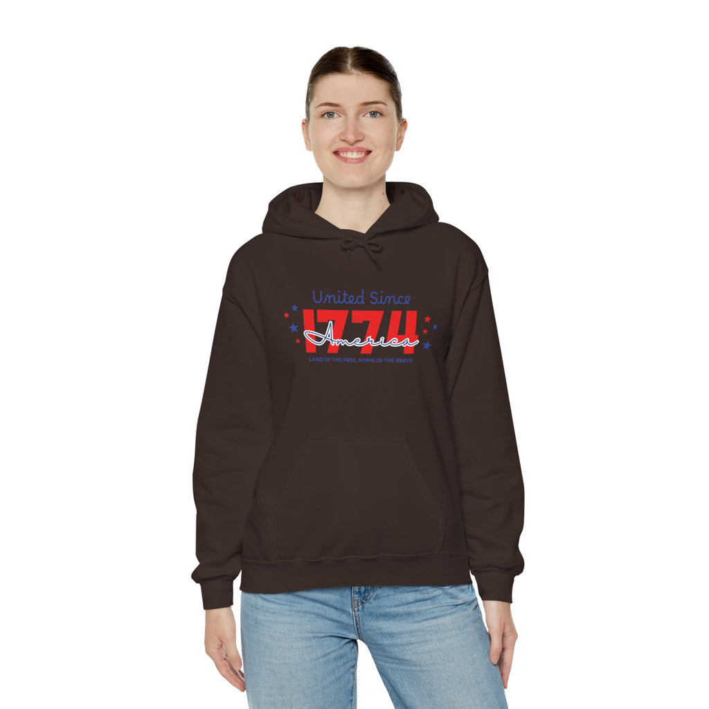 Patriotic Hooded Sweatshirt - United Since 1774, Unisex Pullover, 4th of July Gift, Cozy Fall Apparel, Red White Blue Hoodie