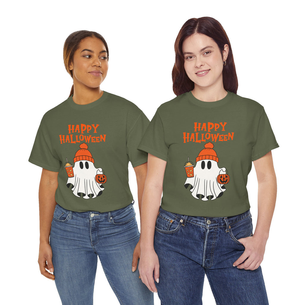 Happy Halloween Ghost Tee, Unisex Cotton T-Shirt, Halloween Apparel, Fall Fashion, Cute Halloween Gift, Ghost Tee