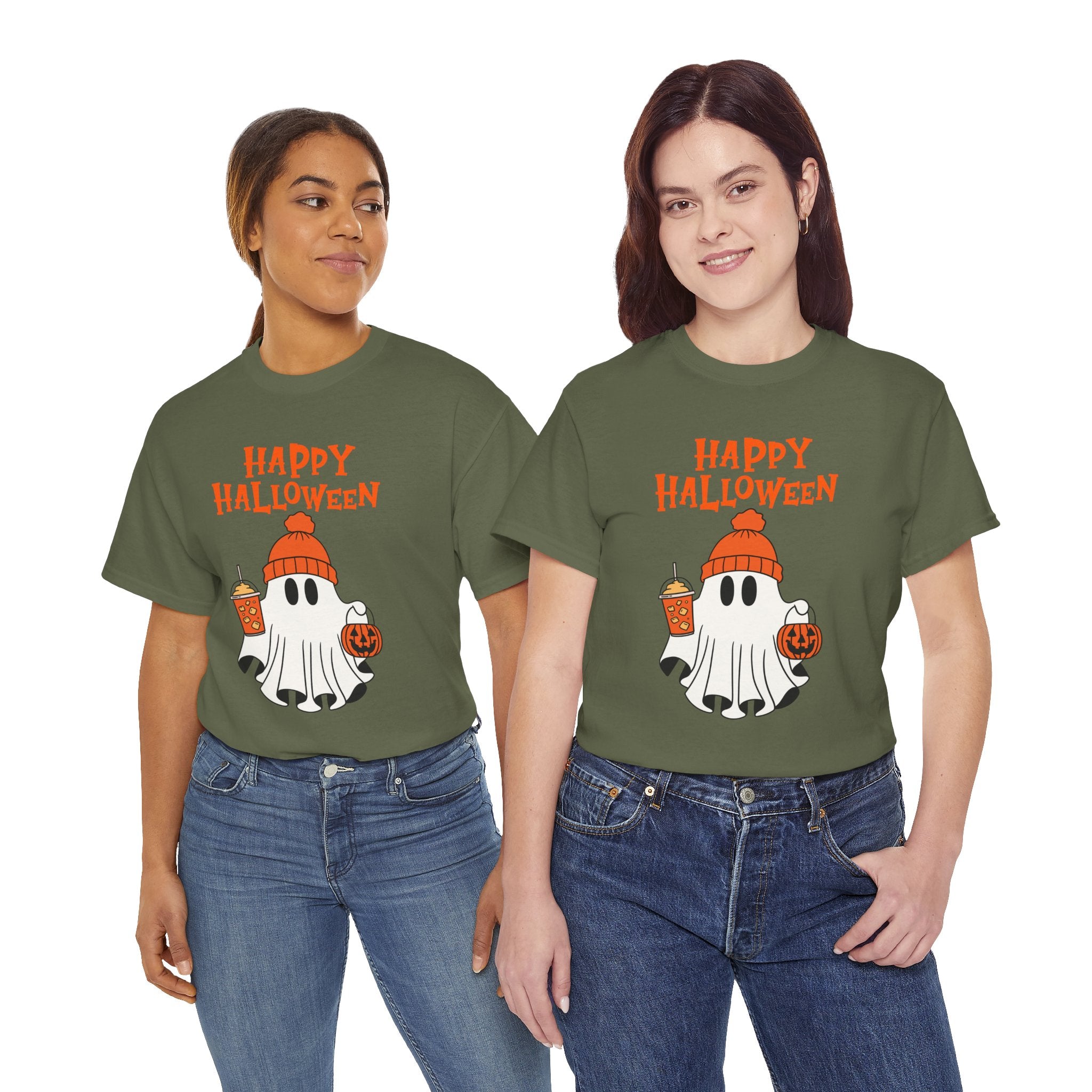 Happy Halloween Ghost Tee, Unisex Cotton T-Shirt, Halloween Apparel, Fall Fashion, Cute Halloween Gift, Ghost Tee