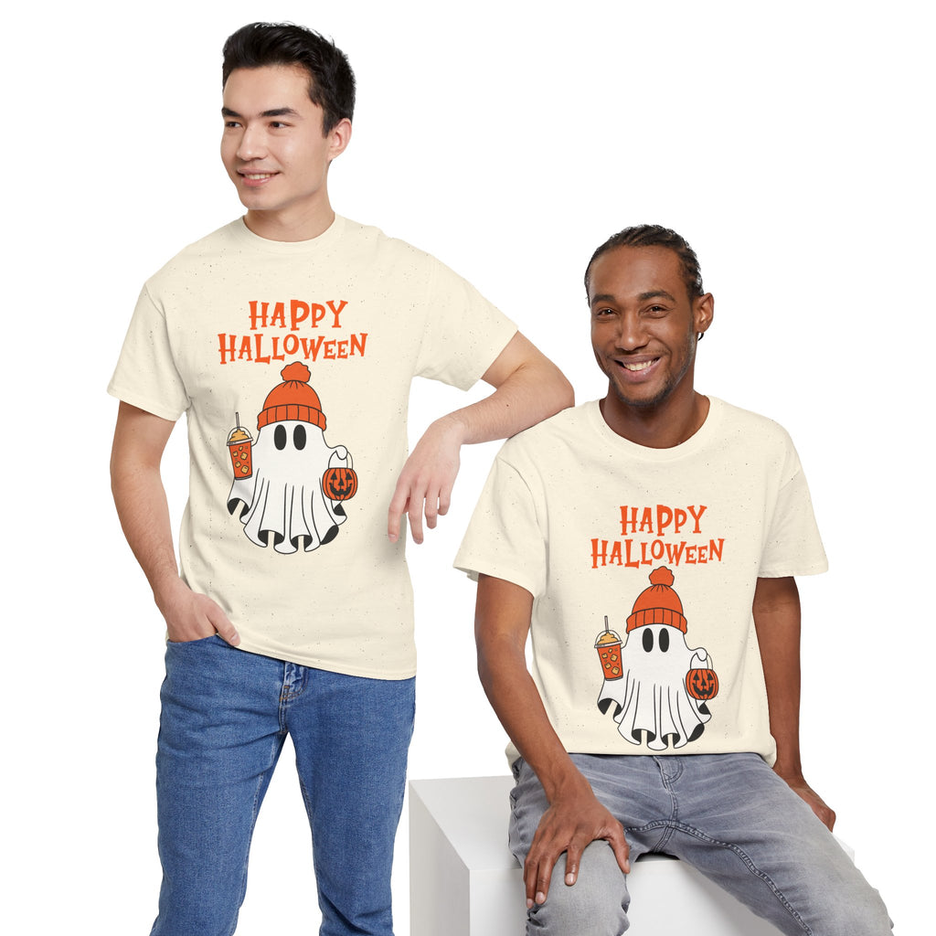 Happy Halloween Ghost Tee, Unisex Cotton T-Shirt, Halloween Apparel, Fall Fashion, Cute Halloween Gift, Ghost Tee