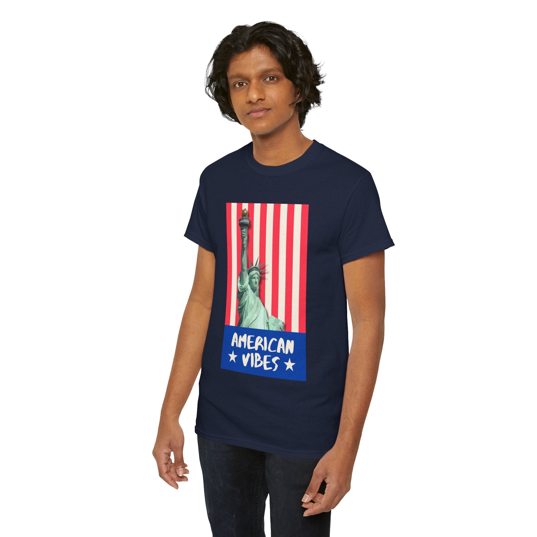 American Vibes Unisex Heavy Cotton Tee, Patriotic Shirt, Gift for Veterans, Independence Day Apparel, Summer Casual Wear