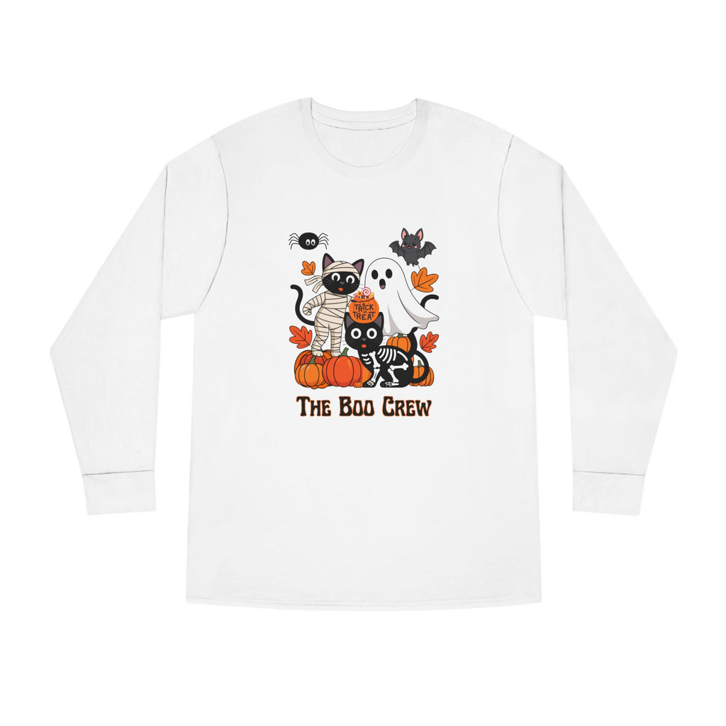 Halloween Long Sleeve Tee, Boo Crew Shirt, Cat Ghost Top, Fall Apparel, Spooky Season Clothing, Kids Halloween Outfit