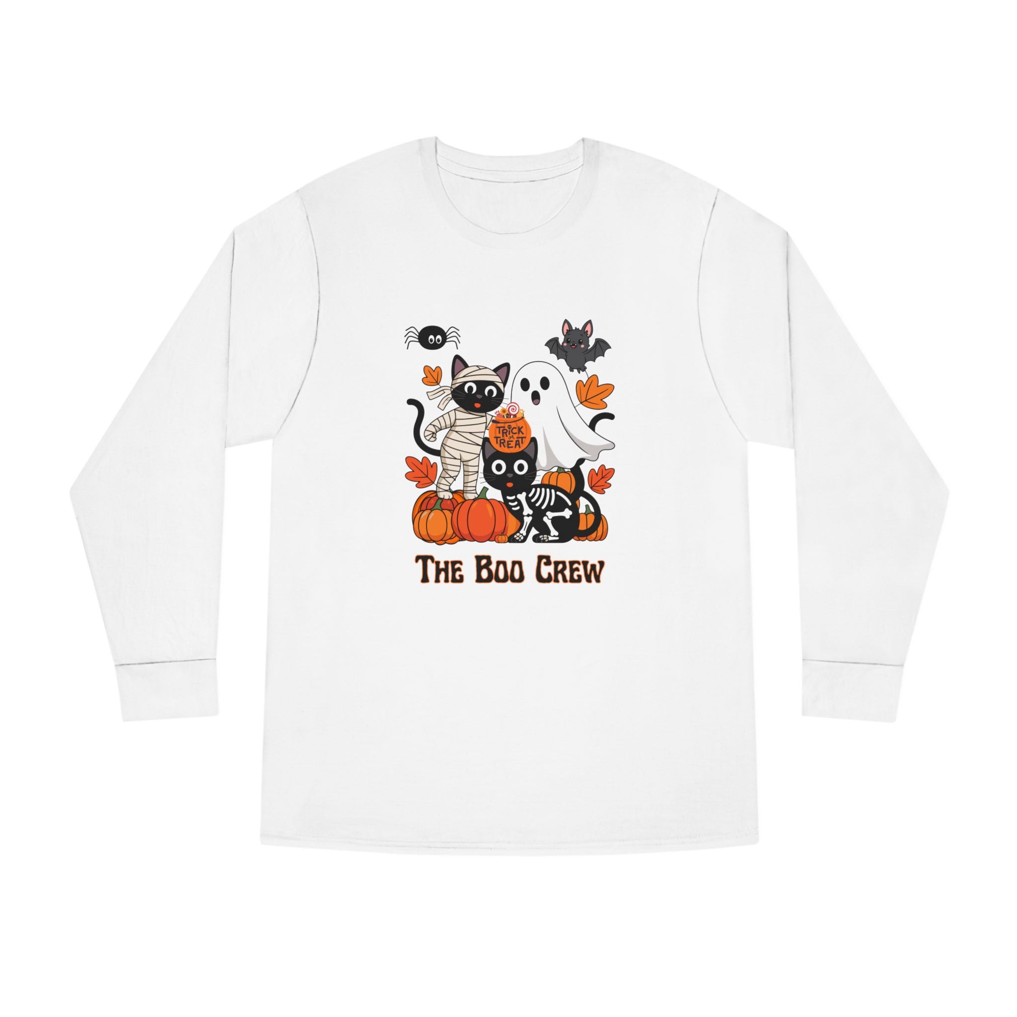 Halloween Long Sleeve Tee, Boo Crew Shirt, Cat Ghost Top, Fall Apparel, Spooky Season Clothing, Kids Halloween Outfit