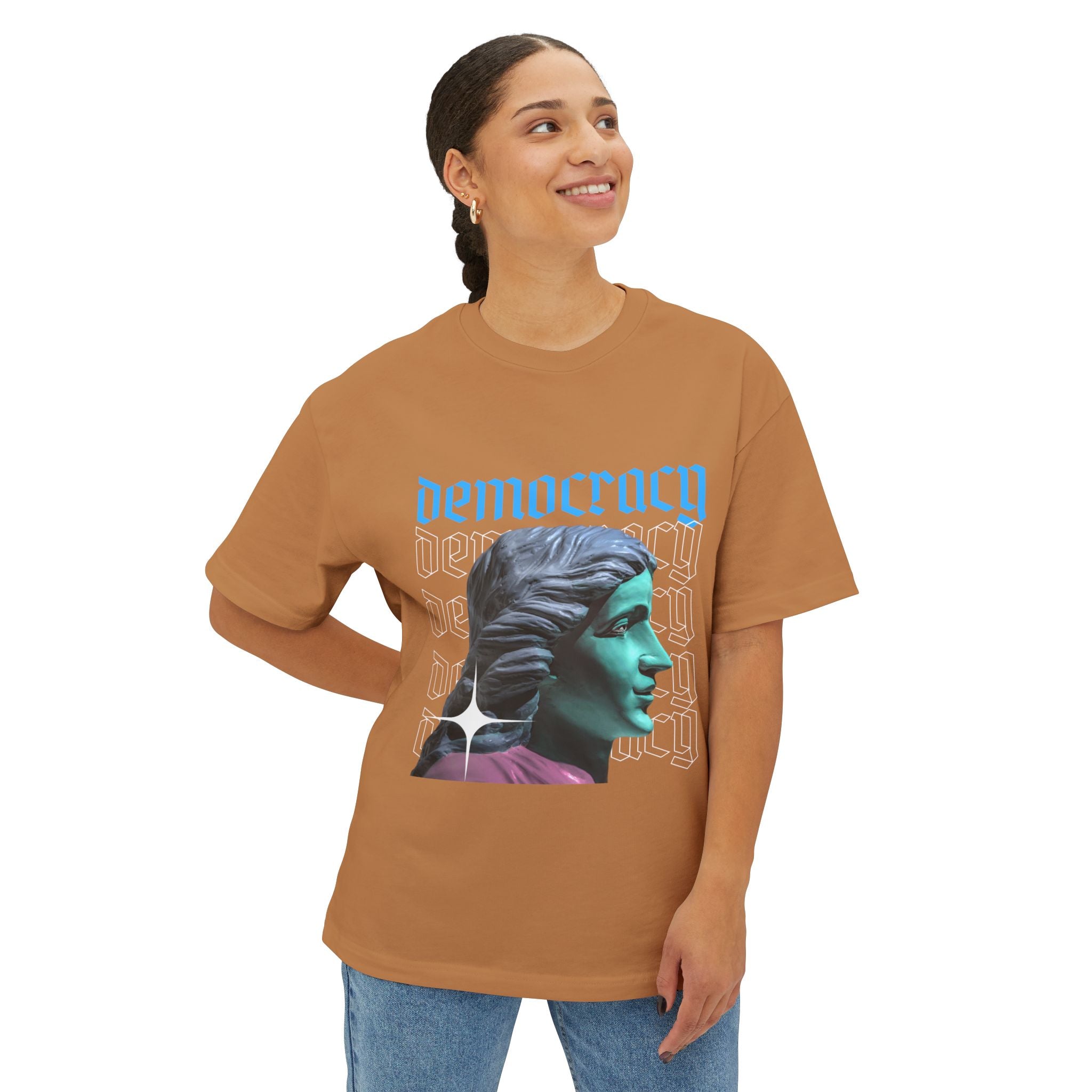 Democracy Graphic Oversized Tee, Unisex Boxy T-Shirt, Statement Fashion Top, Casual Wear, Gift for Activists, Cool Streetwear