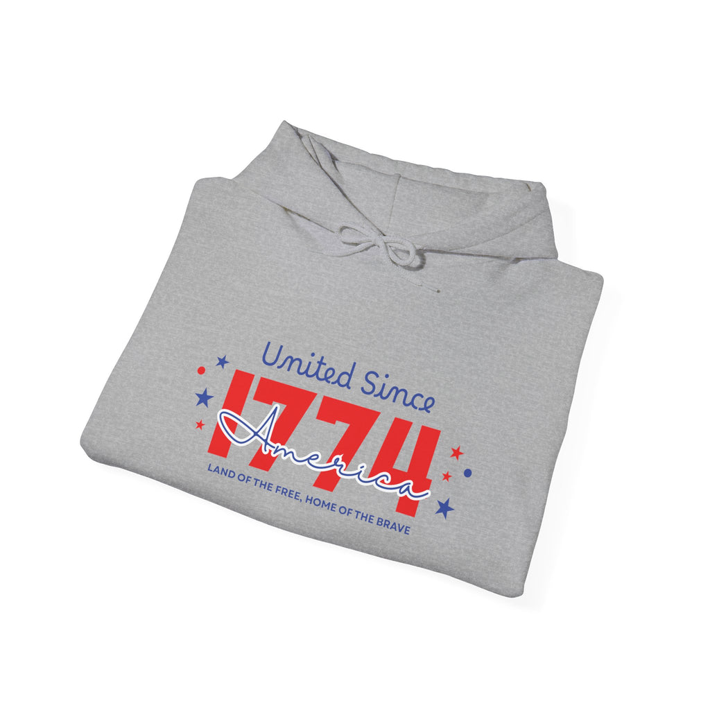 Patriotic Hooded Sweatshirt - United Since 1774, Unisex Pullover, 4th of July Gift, Cozy Fall Apparel, Red White Blue Hoodie