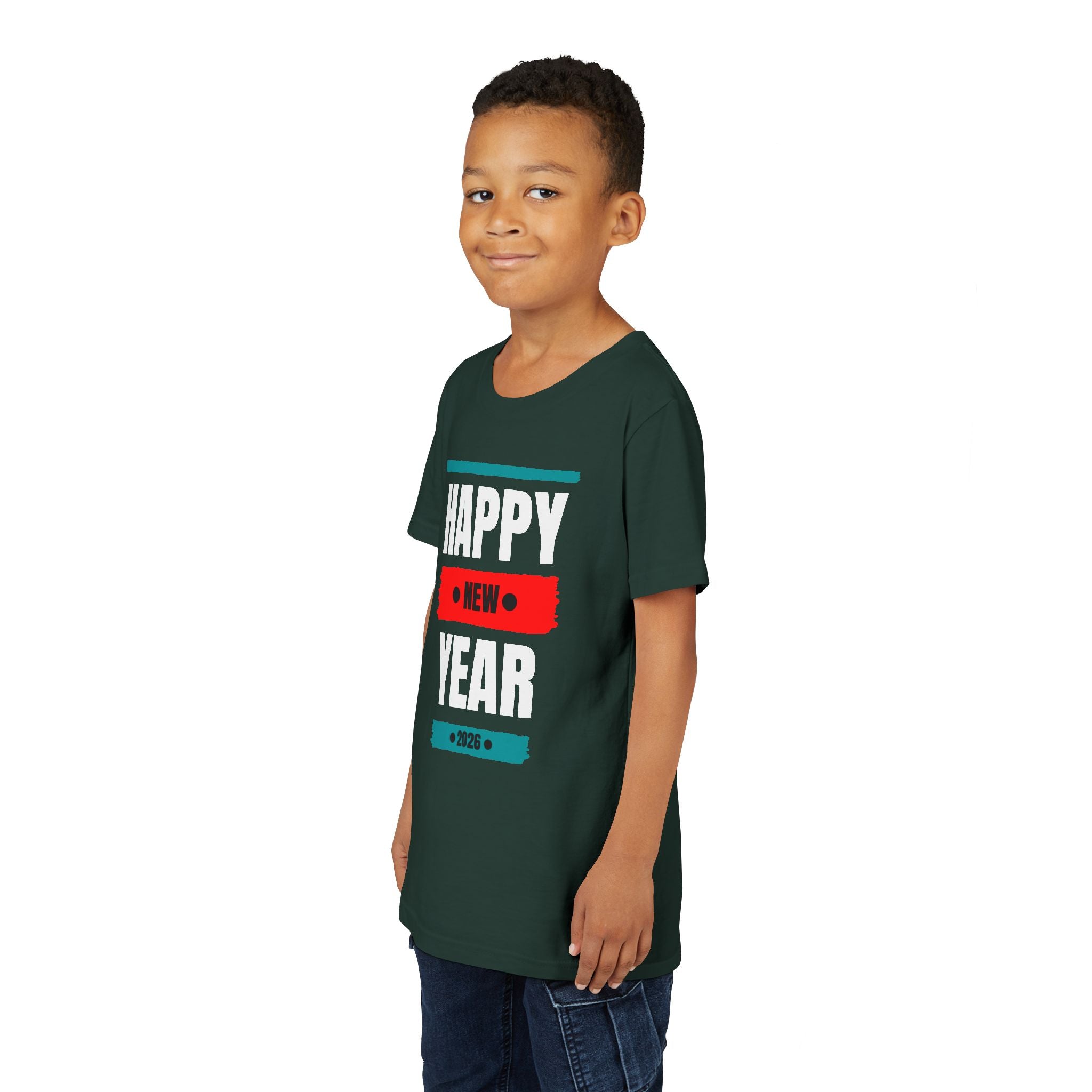 Happy New Year Youth Tee, Short Sleeve Shirt for Kids, Holiday T-Shirt, Party Apparel, Festive Clothing, New Year Celebration Gear