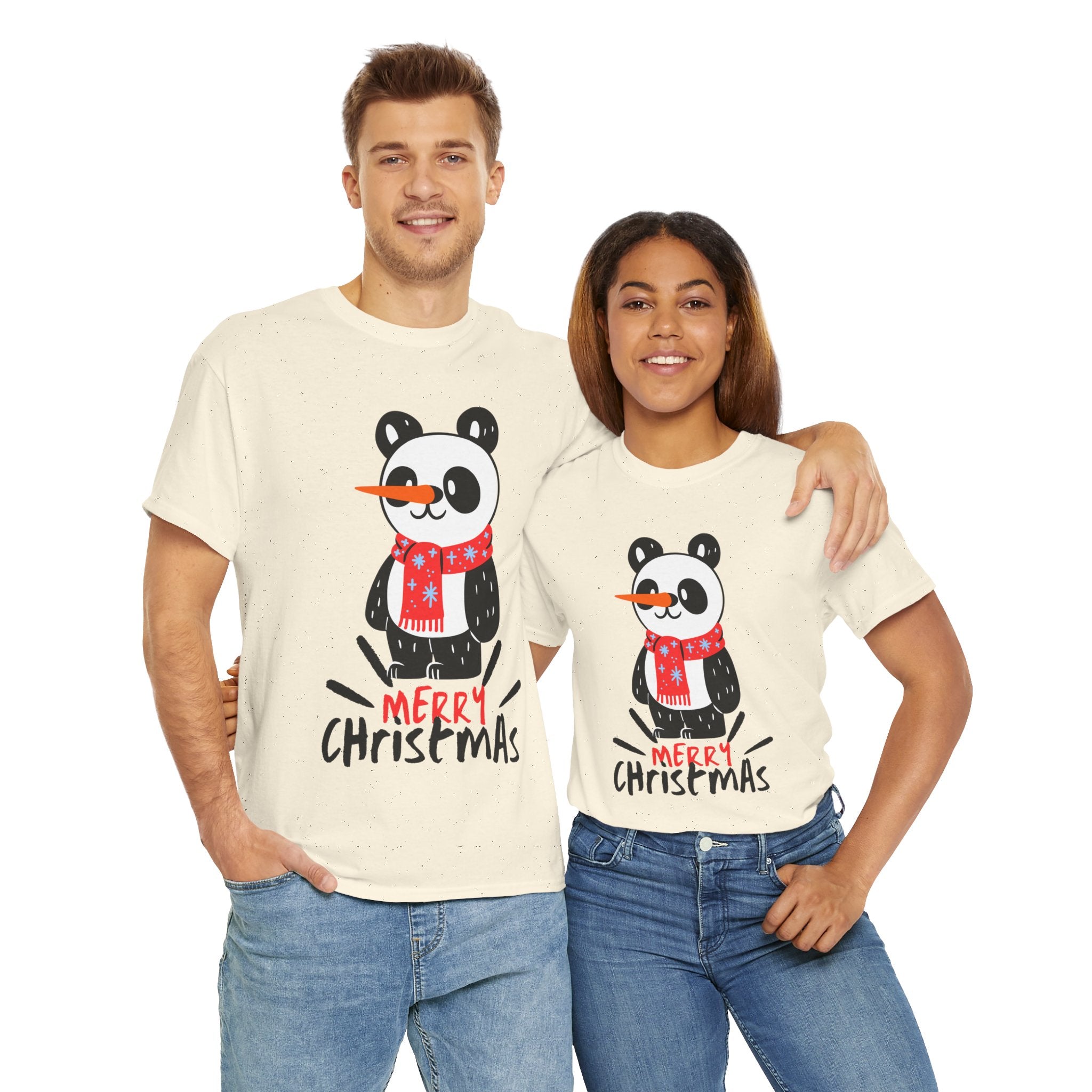 Cute Merry Christmas Panda Tee for Holiday Cheer, Unisex Cotton T-Shirt, Fun Gift for Him & Her, Christmas Apparel, Winter Gathering
