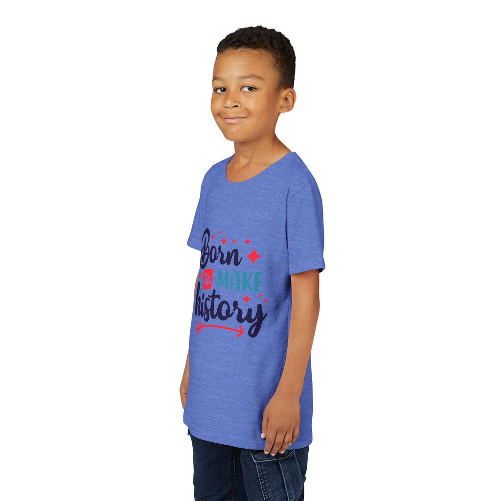 Inspired Youth Short Sleeve Tee: 'Born to Make History' Shirt, Kids Motivational Tee, Birthday Gift, Back to School, Fun Everyday Wear