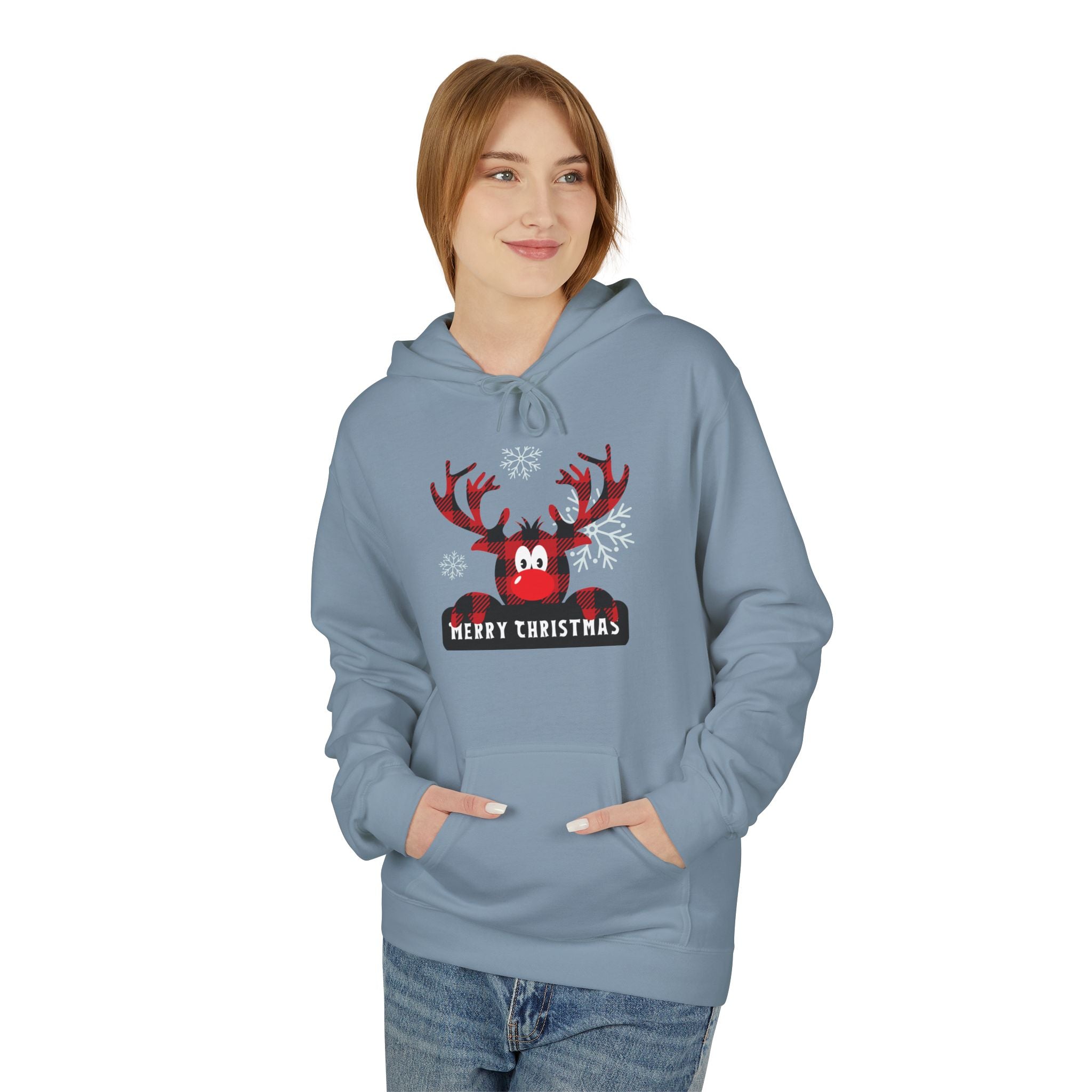 Christmas Reindeer Fleece Hoodie - Unisex, Cozy Winter Wear, Holiday Gift, Festive Apparel, Merry Christmas Hoodie