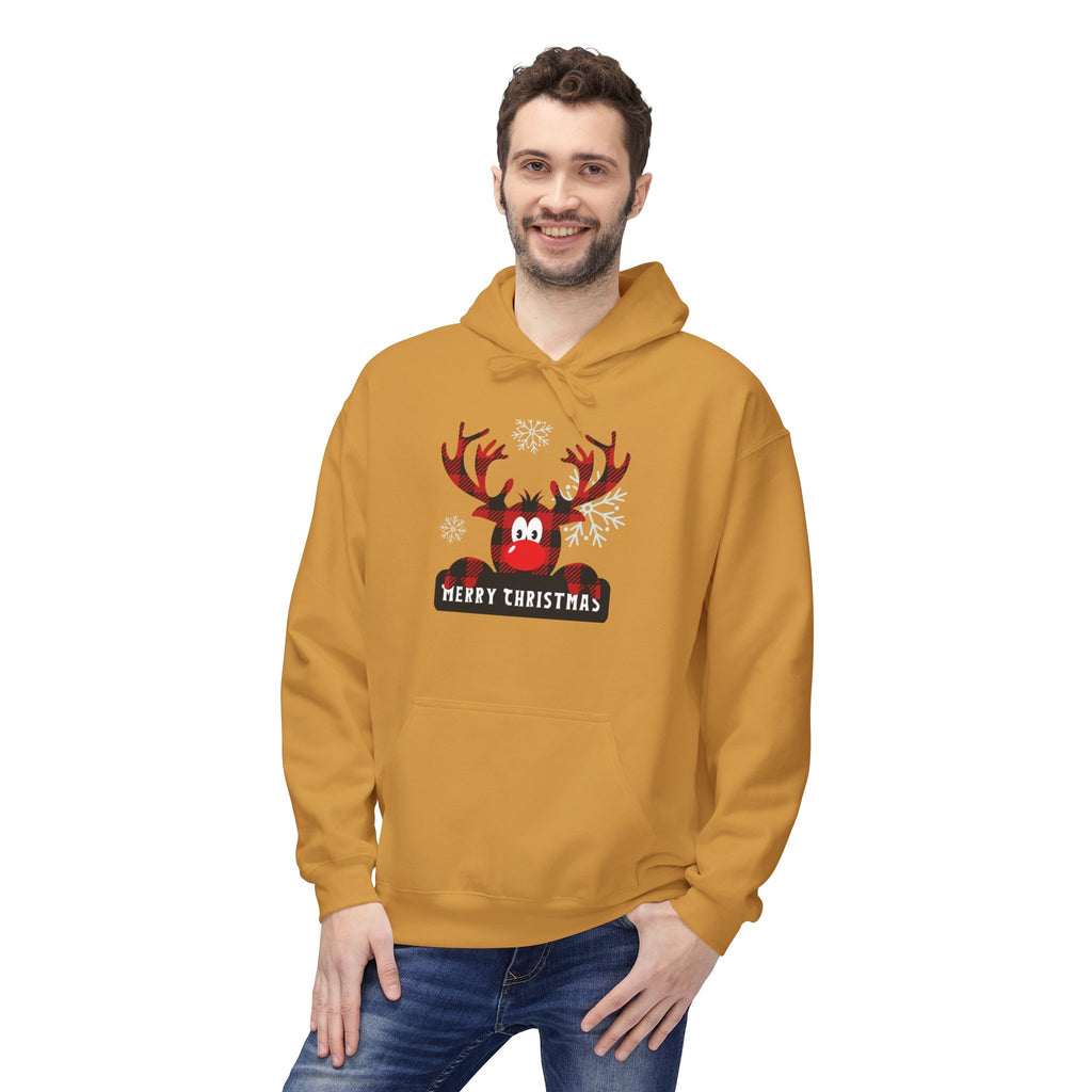 Christmas Reindeer Fleece Hoodie - Unisex, Cozy Winter Wear, Holiday Gift, Festive Apparel, Merry Christmas Hoodie