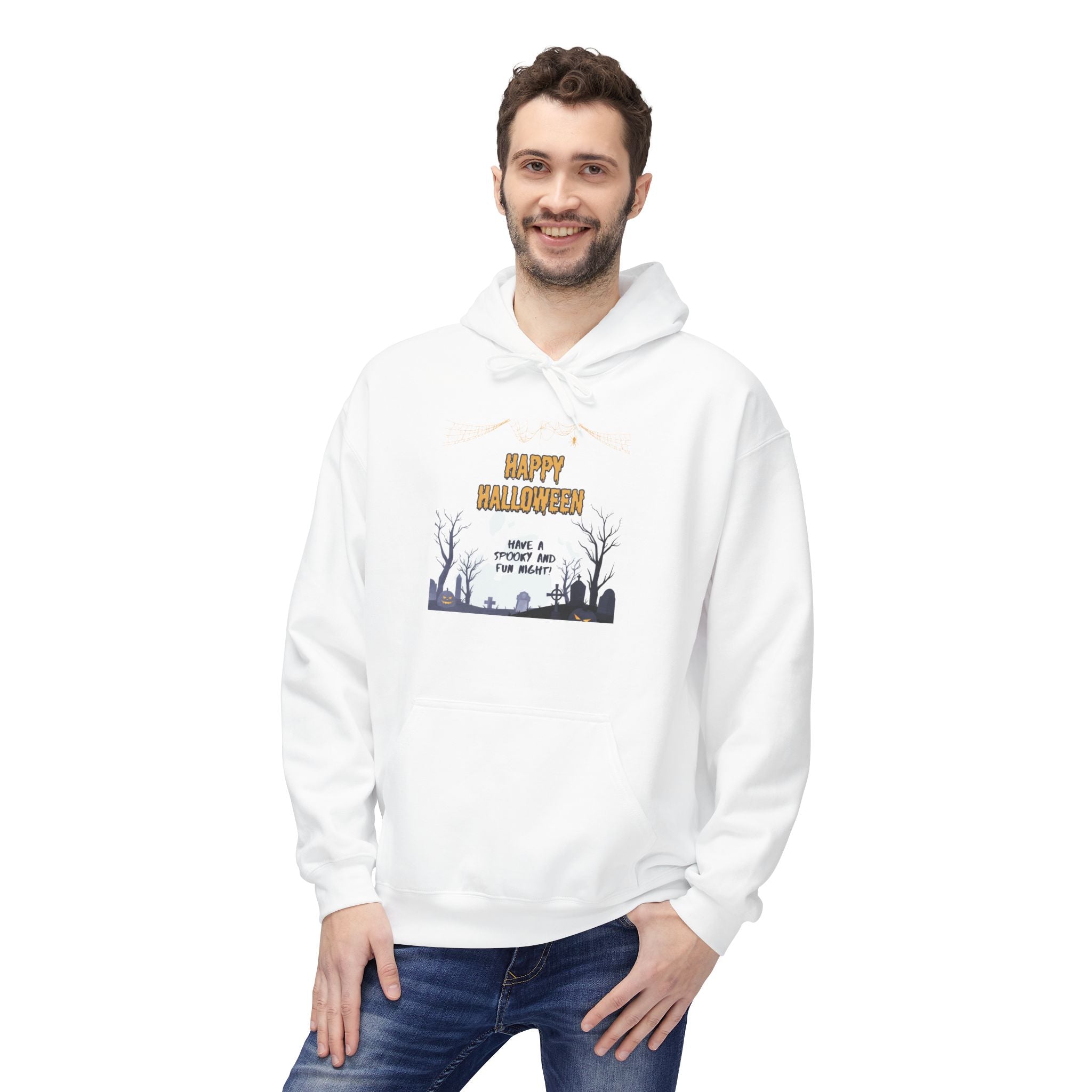 Spooky Halloween Fleece Hoodie, Unisex Softstyle Hoodie, Cozy Fall Apparel, Trick or Treat Sweater, Perfect for Halloween Parties