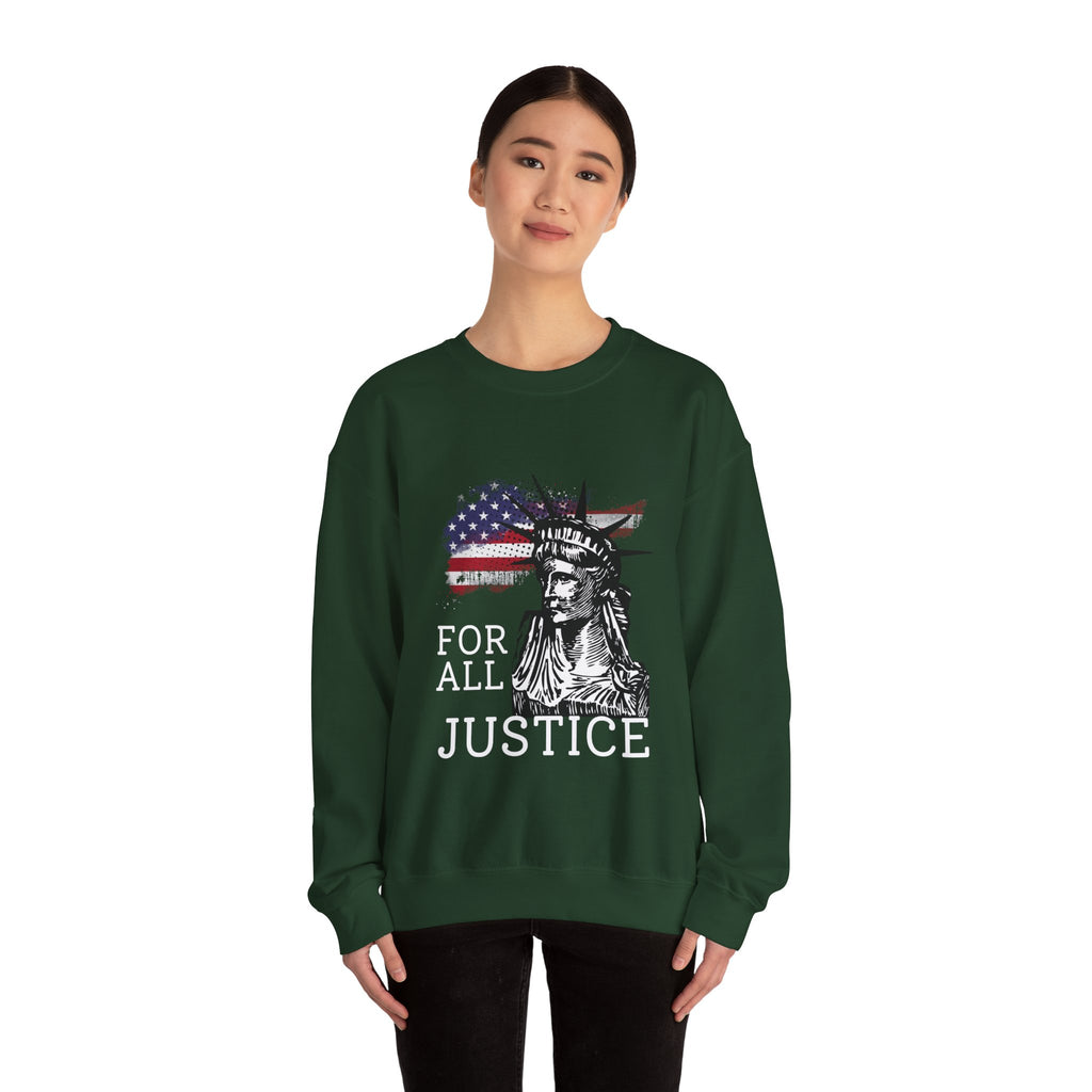 Justice Crewneck Sweatshirt - Unisex Heavy Blend, Patriotic Apparel, Comfortable Gift for Activists, USA Theme, Everyday Wear