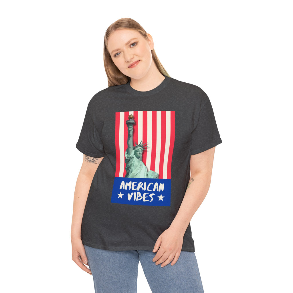 American Vibes Unisex Heavy Cotton Tee, Patriotic Shirt, Gift for Veterans, Independence Day Apparel, Summer Casual Wear