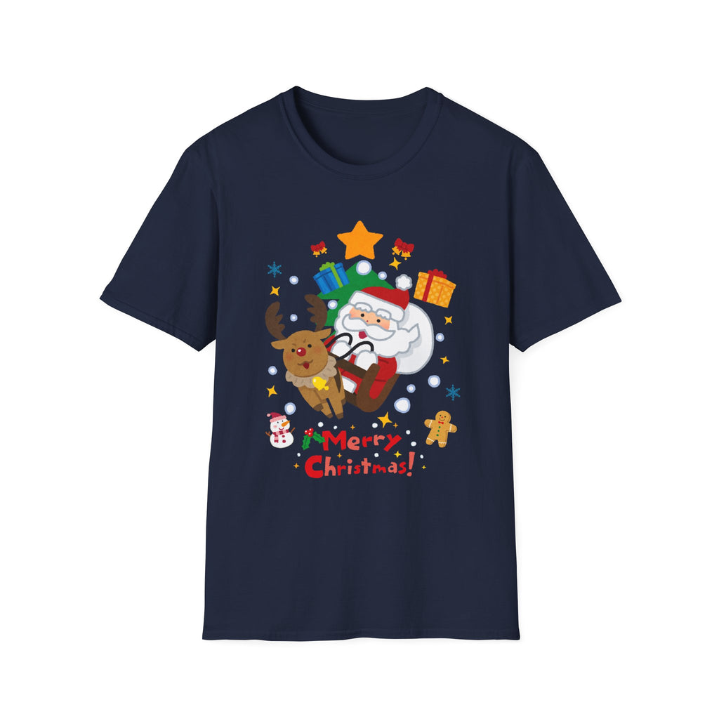 Festive Santa T-Shirt with Merry Christmas Design, Unisex Holiday Tee, Christmas Gift, Family Gathering Apparel, Cozy Winter Wear