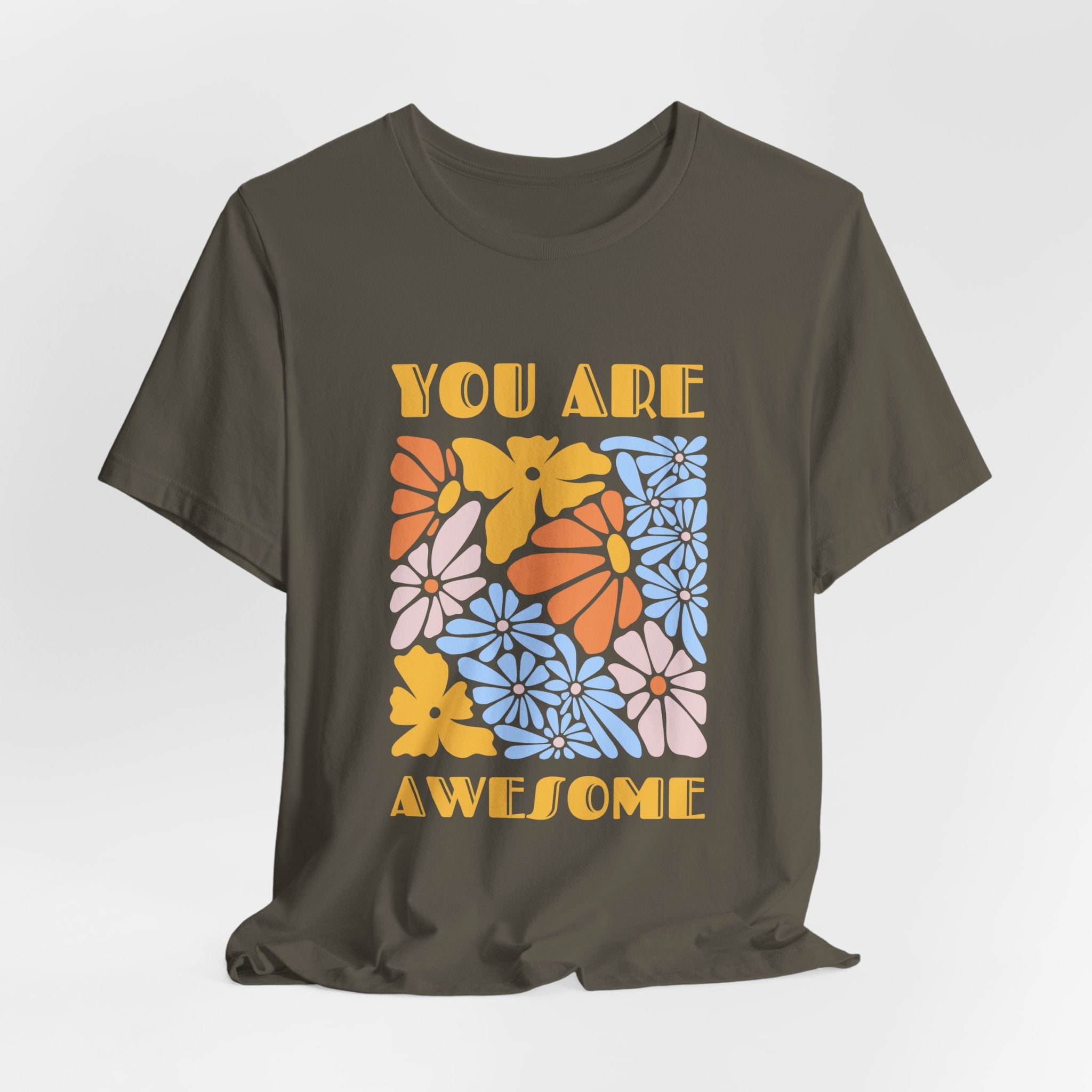 Positive Vibes Floral Tee: You Are Awesome, Unisex T-Shirt, Gift for Friends, Encouragement Shirt, Nature Lovers Tee, Everyday Comfort