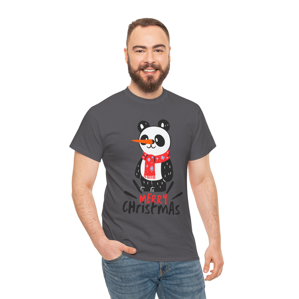 Cute Merry Christmas Panda Tee for Holiday Cheer, Unisex Cotton T-Shirt, Fun Gift for Him & Her, Christmas Apparel, Winter Gathering