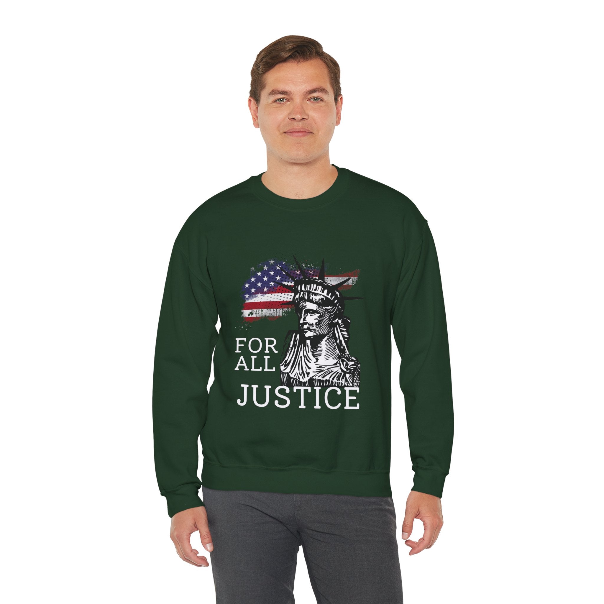 Justice Crewneck Sweatshirt - Unisex Heavy Blend, Patriotic Apparel, Comfortable Gift for Activists, USA Theme, Everyday Wear