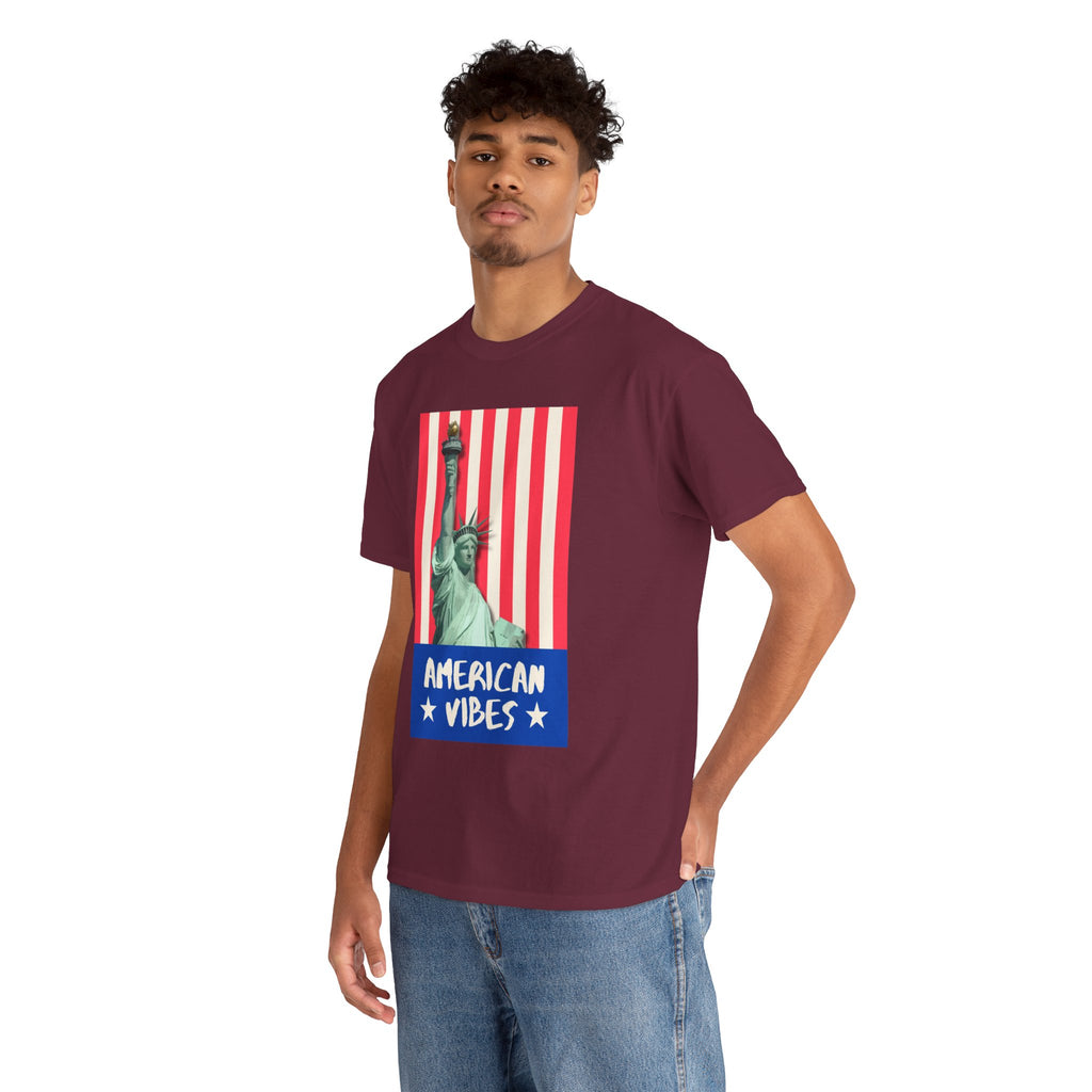American Vibes Unisex Heavy Cotton Tee, Patriotic Shirt, Gift for Veterans, Independence Day Apparel, Summer Casual Wear