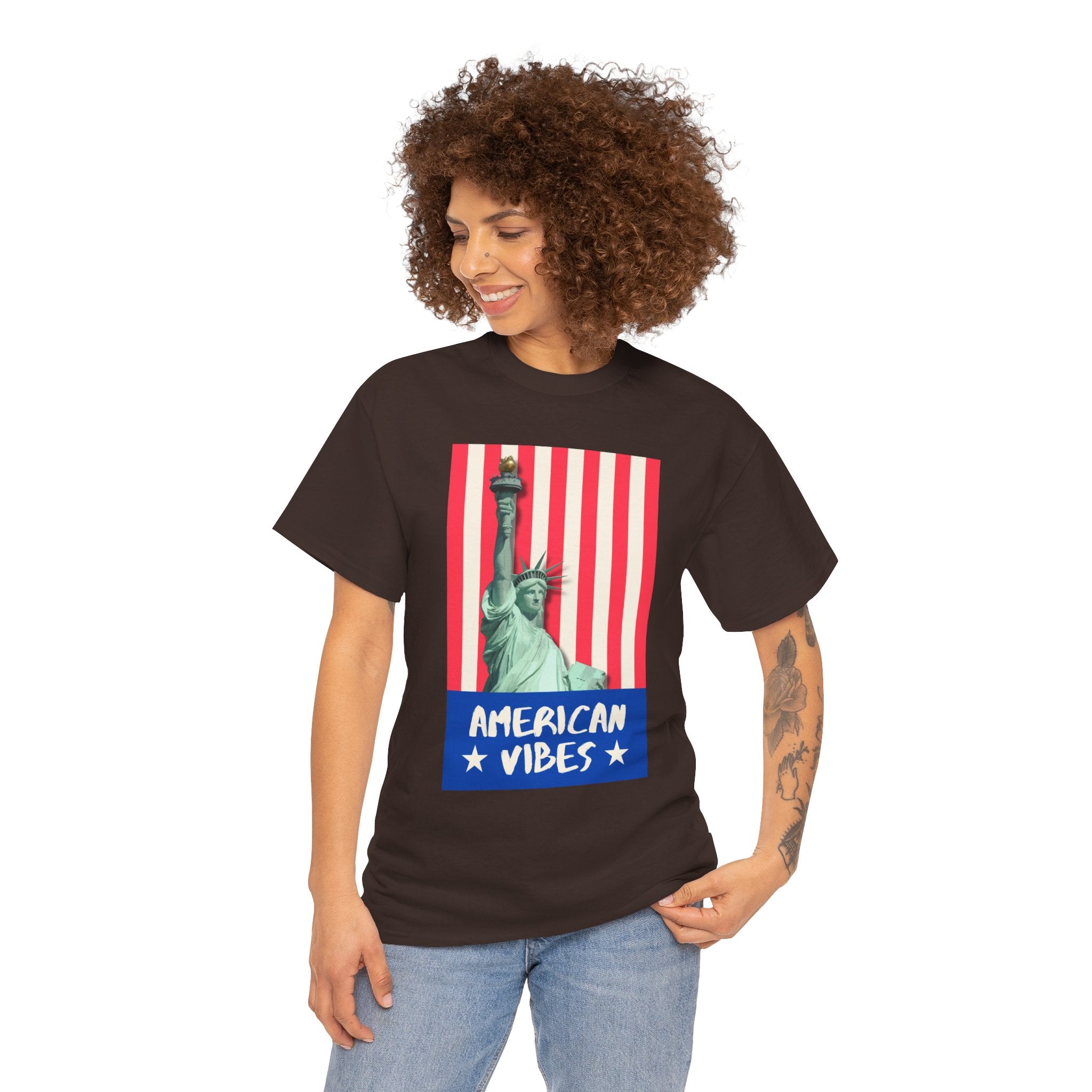 American Vibes Unisex Heavy Cotton Tee, Patriotic Shirt, Gift for Veterans, Independence Day Apparel, Summer Casual Wear