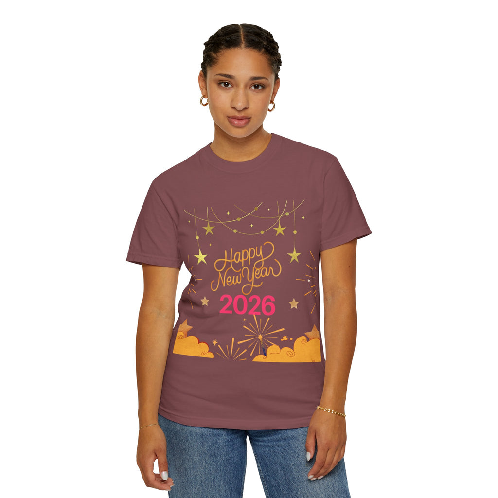 New Year Celebration T-Shirt | Unisex Garment-Dyed Tee with Happy New Year 2026 Design, Festive Apparel, Holiday Gift, Party Wear
