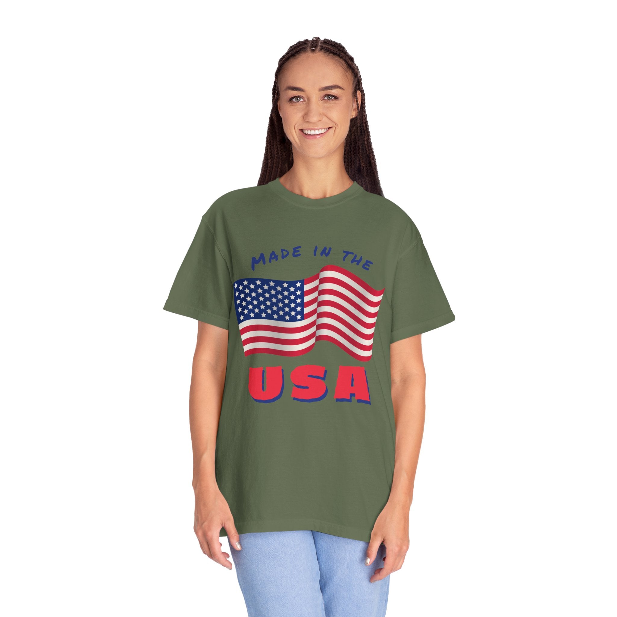 Patriotic T-Shirt for Celebrations, Made in the USA Tee, Unisex Garment-Dyed Shirt, July 4th Apparel, Red White Blue Tee