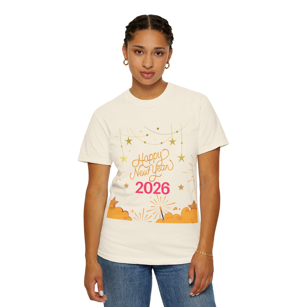 New Year Celebration T-Shirt | Unisex Garment-Dyed Tee with Happy New Year 2026 Design, Festive Apparel, Holiday Gift, Party Wear