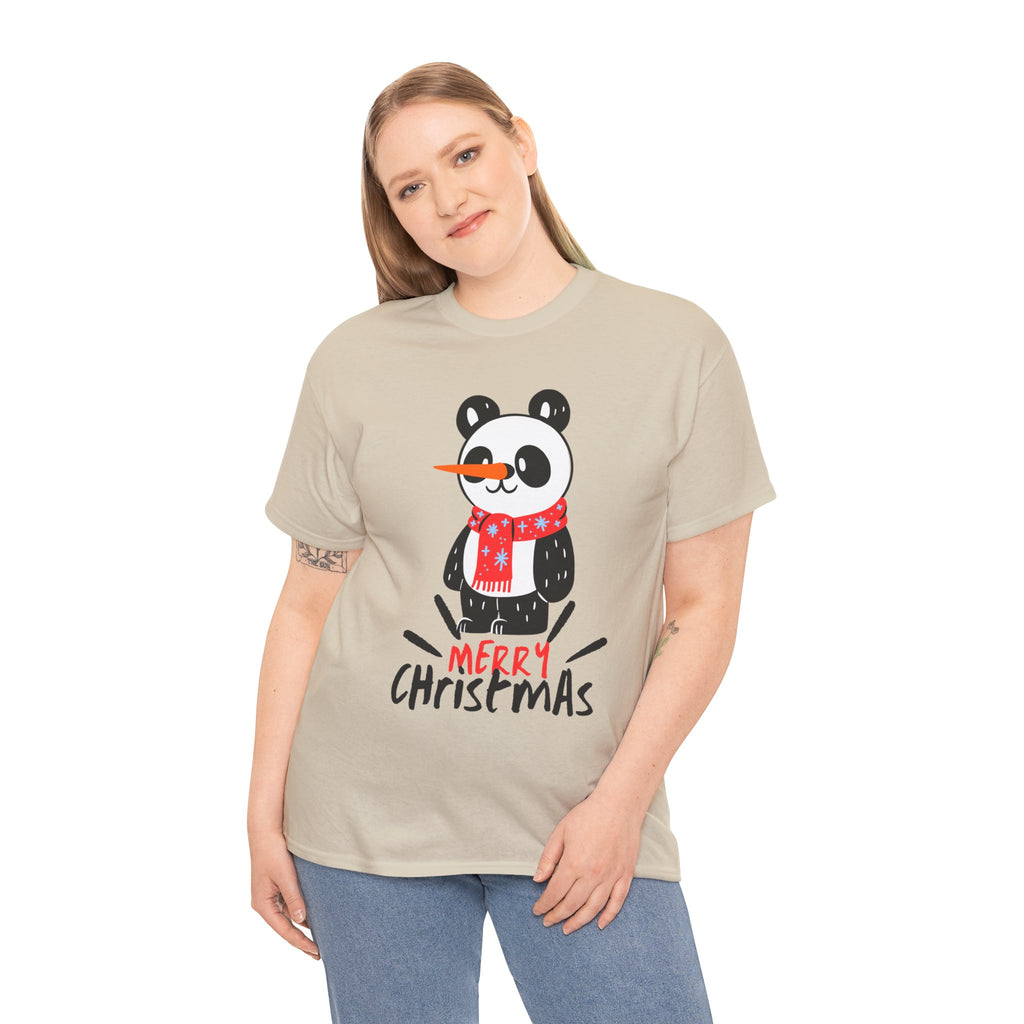 Cute Merry Christmas Panda Tee for Holiday Cheer, Unisex Cotton T-Shirt, Fun Gift for Him & Her, Christmas Apparel, Winter Gathering