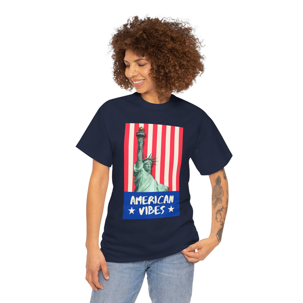 American Vibes Unisex Heavy Cotton Tee, Patriotic Shirt, Gift for Veterans, Independence Day Apparel, Summer Casual Wear
