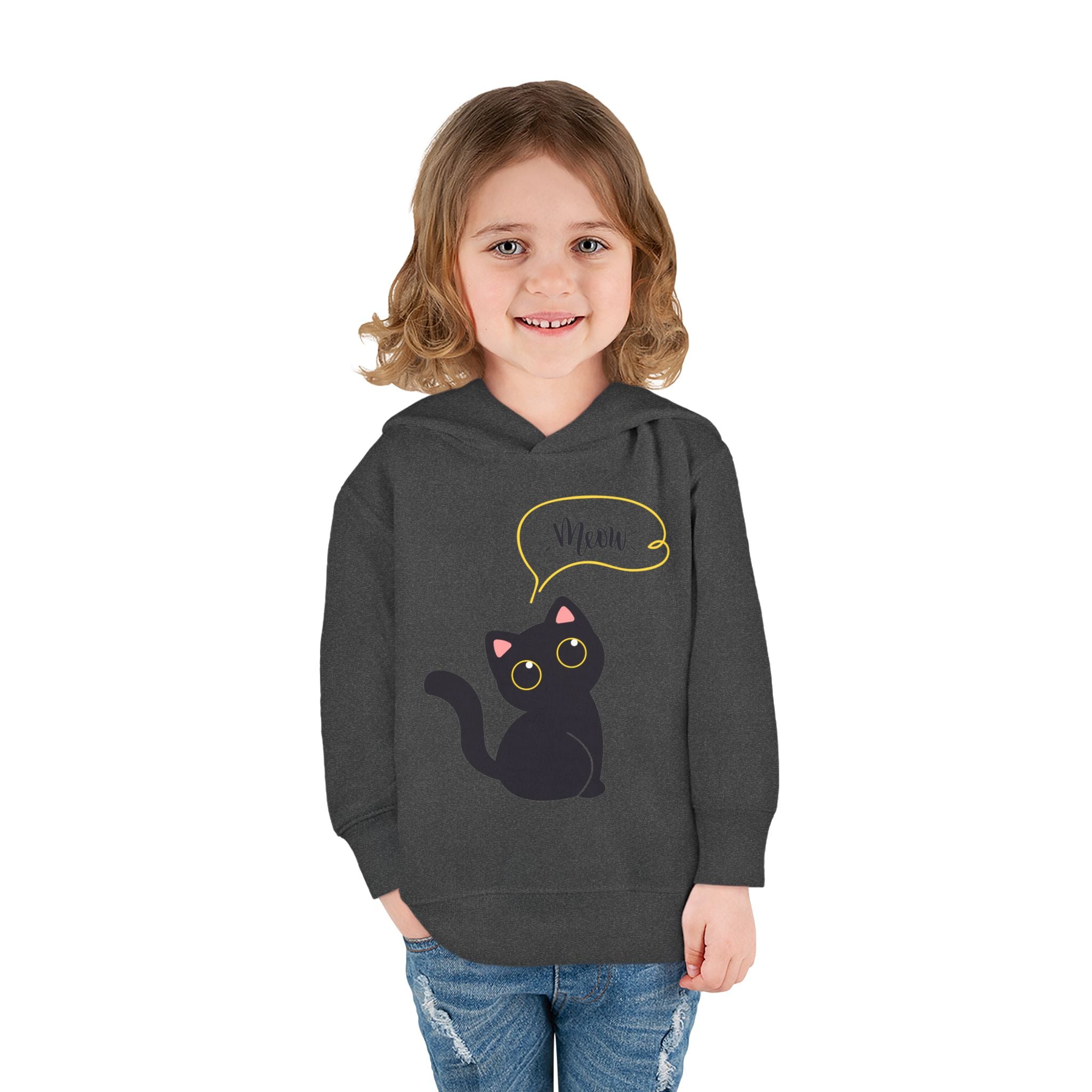 Black Cat Toddler Fleece Hoodie, Cute Kids Pullover, Cat Lover Gift, Birthday Present, Cozy Toddler Clothes