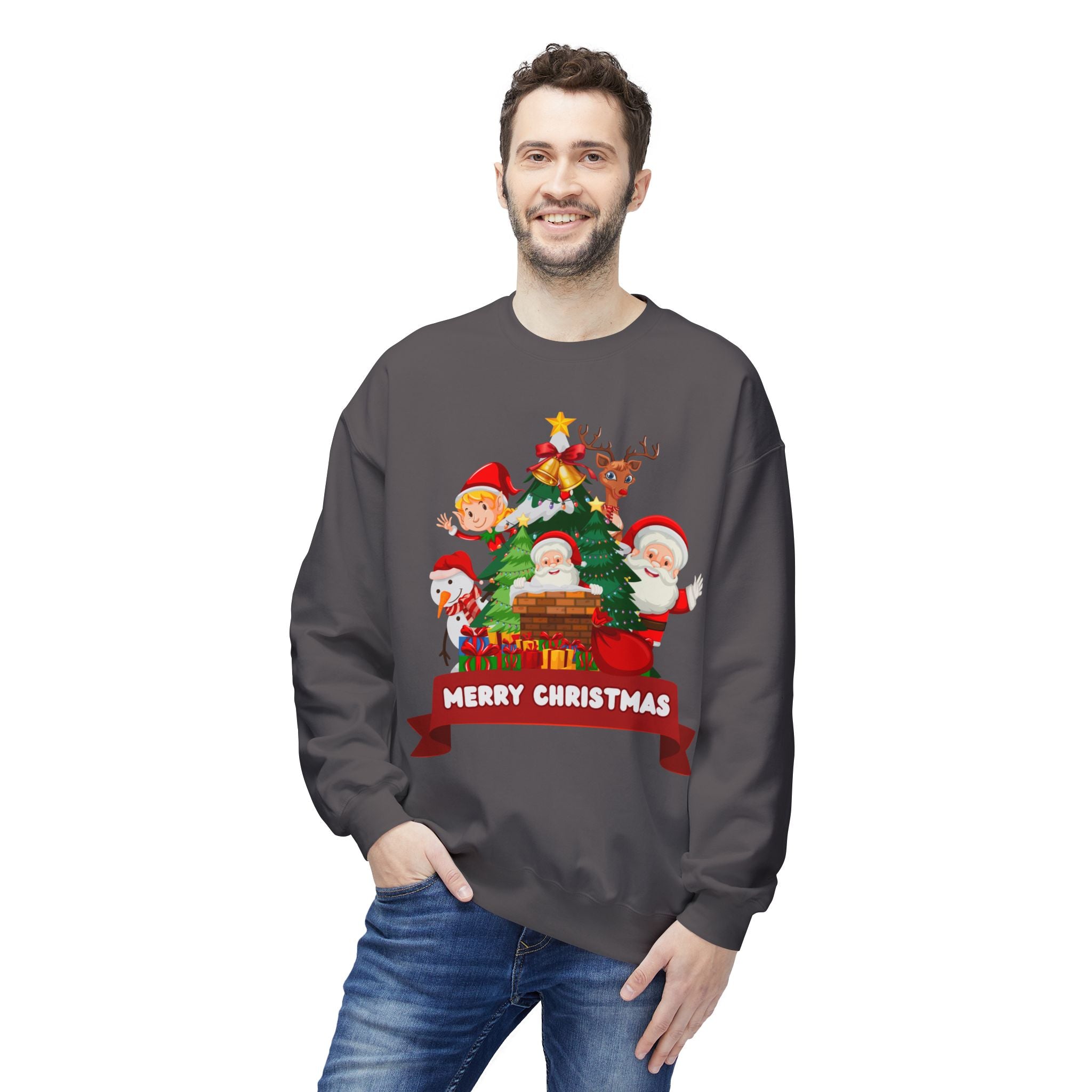 Festive Christmas Sweatshirt, Cozy Holiday Crewneck, Merry Christmas Gift, Family Matching Sweatshirt, Winter Apparel, Santa Design