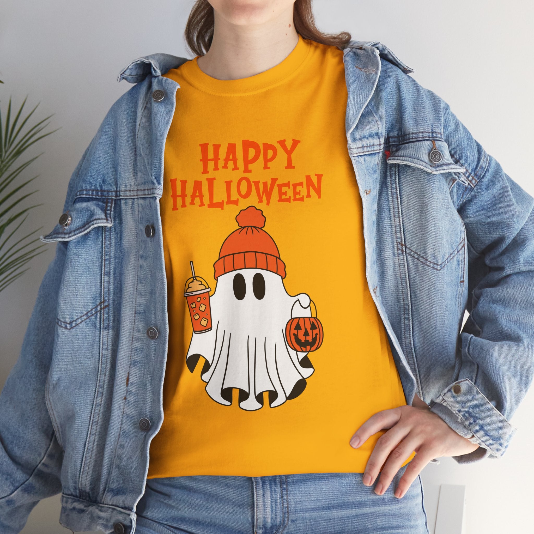 Happy Halloween Ghost Tee, Unisex Cotton T-Shirt, Halloween Apparel, Fall Fashion, Cute Halloween Gift, Ghost Tee