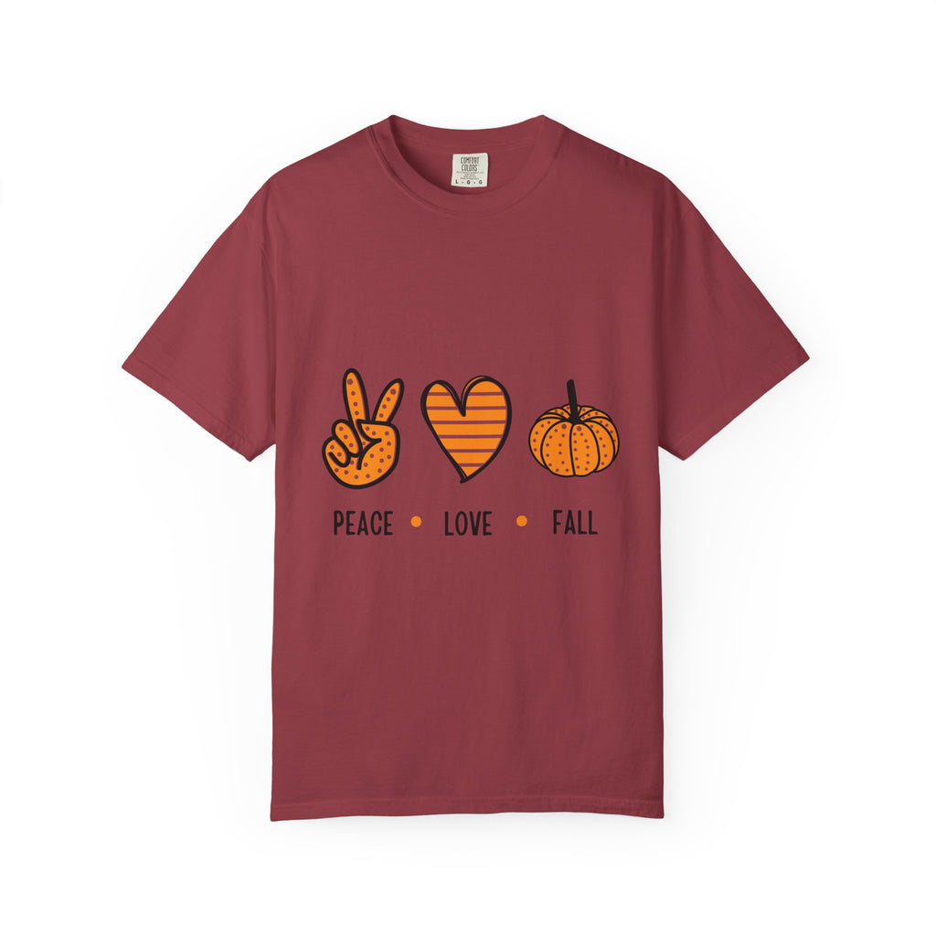 Peace Love Fall T-Shirt, Unisex Tee for Autumn, Cozy Casual Wear, Thanksgiving Gift, Fall Fashion